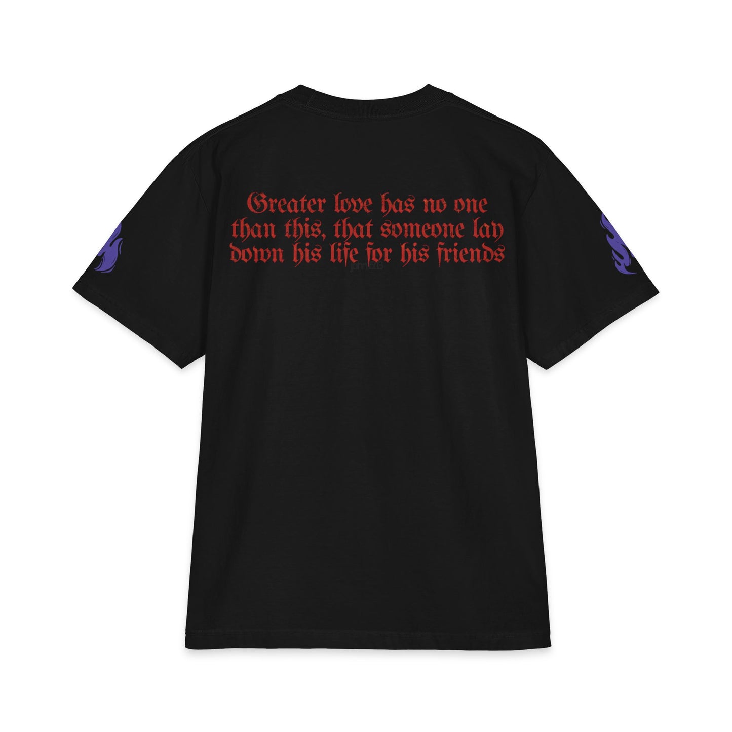 "Greater Love" Christian Unisex Max Heavyweight T-Shirt | John 15:13 | Panda at the foot of the Cross Graphic | No Greater Love | Bold Faith Streetwear