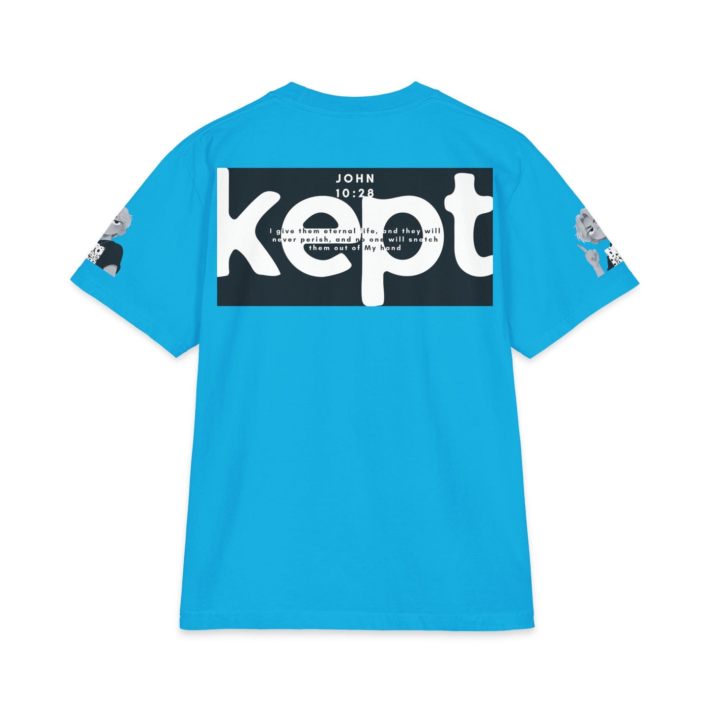 "KEPT" Christian Graphic T-Shirt – Jesus Art Design, John 10:28 Bible Verse Back Print, Unisex Max Heavyweight Streetwear Tee