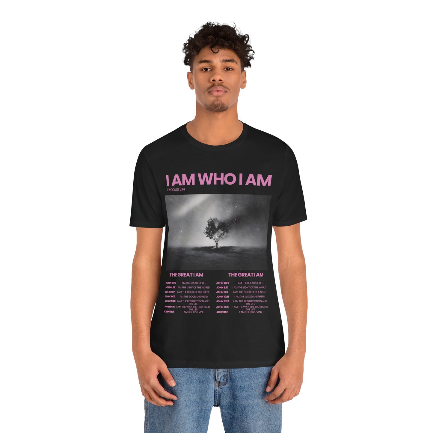 "The Great I AM" Christian Unisex Jersey T-Shirt | Seven I AM Statements of Jesus | Exodus 3:14 | John 8:58 | Burning Bush Faith Apparel