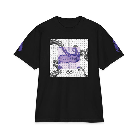 "Justified" Christian Unisex Heavyweight T-Shirt | Romans 5:1 | Octopus Graphic | Declared Righteous | Bold Faith Streetwear | Panda Grace Collective