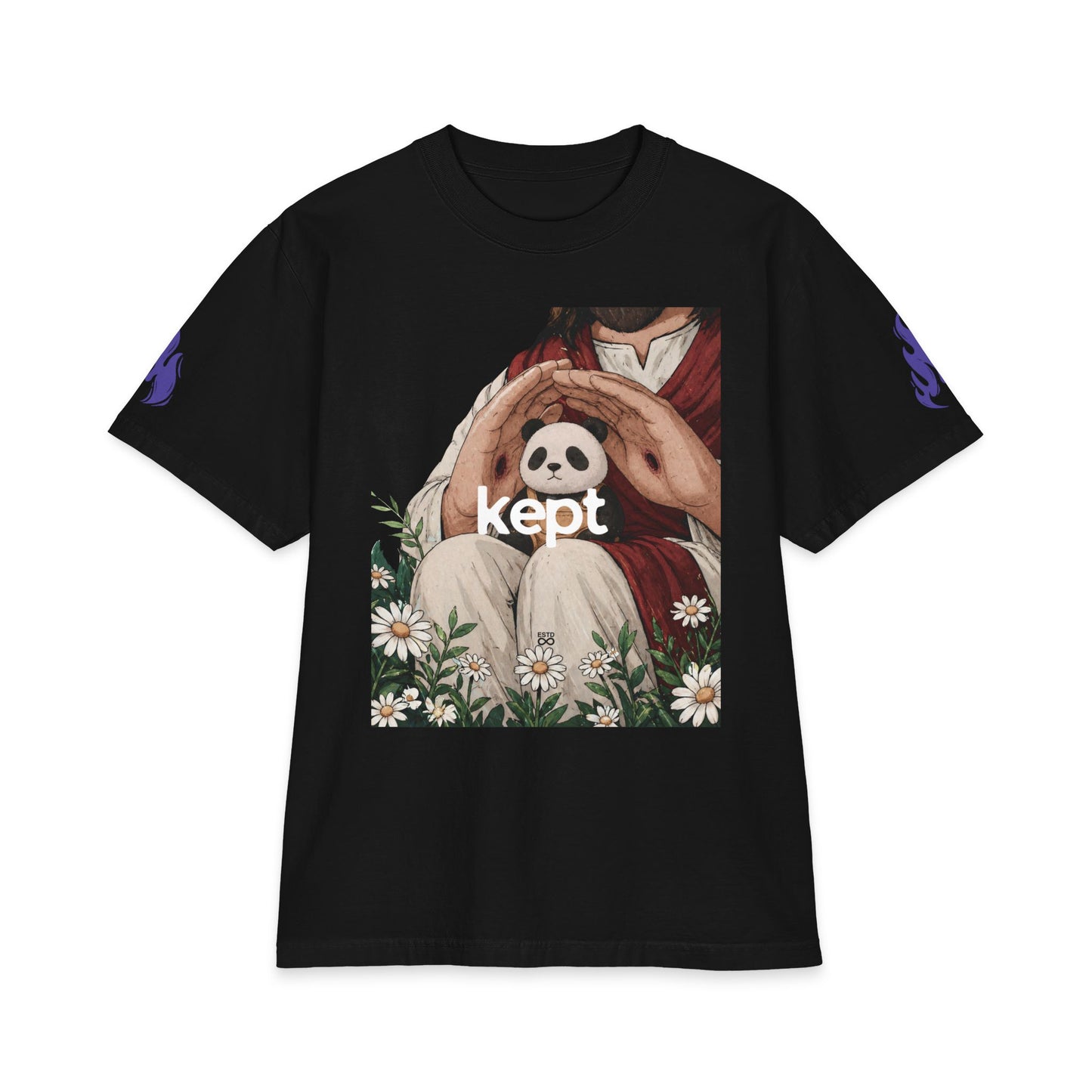 "KEPT" Jesus Hands Panda Christian T-Shirt | John 10:28 Bible Verse Graphic Tee | Unisex Heavyweight Streetwear | Faith-Based Front & Back Print