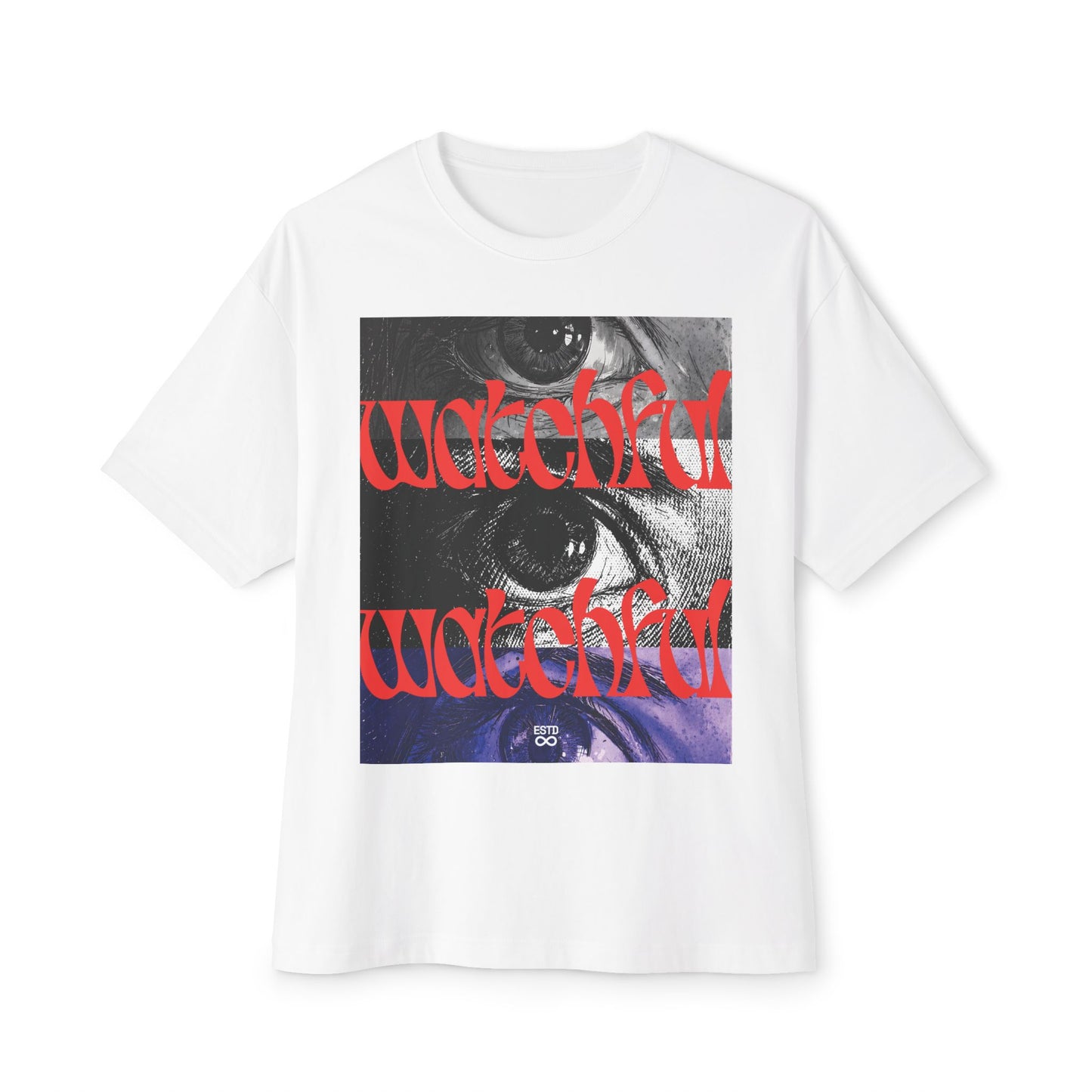 "Watchful" Christian Oversized Boxy T-Shirt | Matthew 24:42 | Bold Eye Graphic | Panda Art | Unisex Faith Streetwear