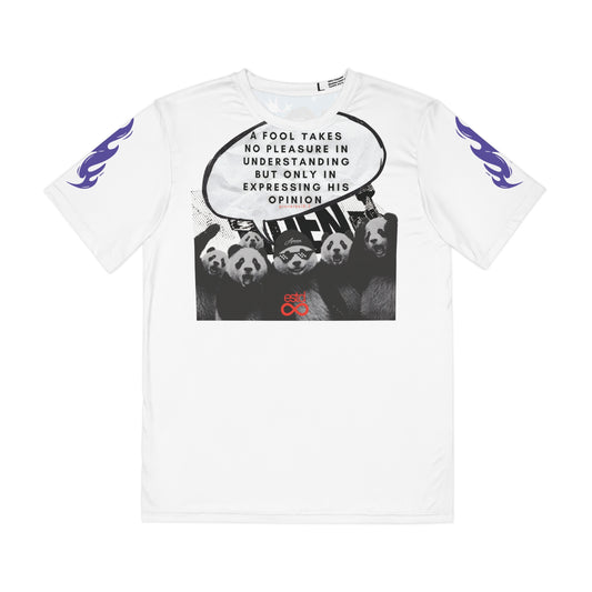 "Understanding" Christian Men's All-Over Print Polyester T-Shirt | Proverbs 18:2 | Panda Crowd Graphic | A Fool Takes No Pleasure in Understanding | Bold Wisdom Streetwear