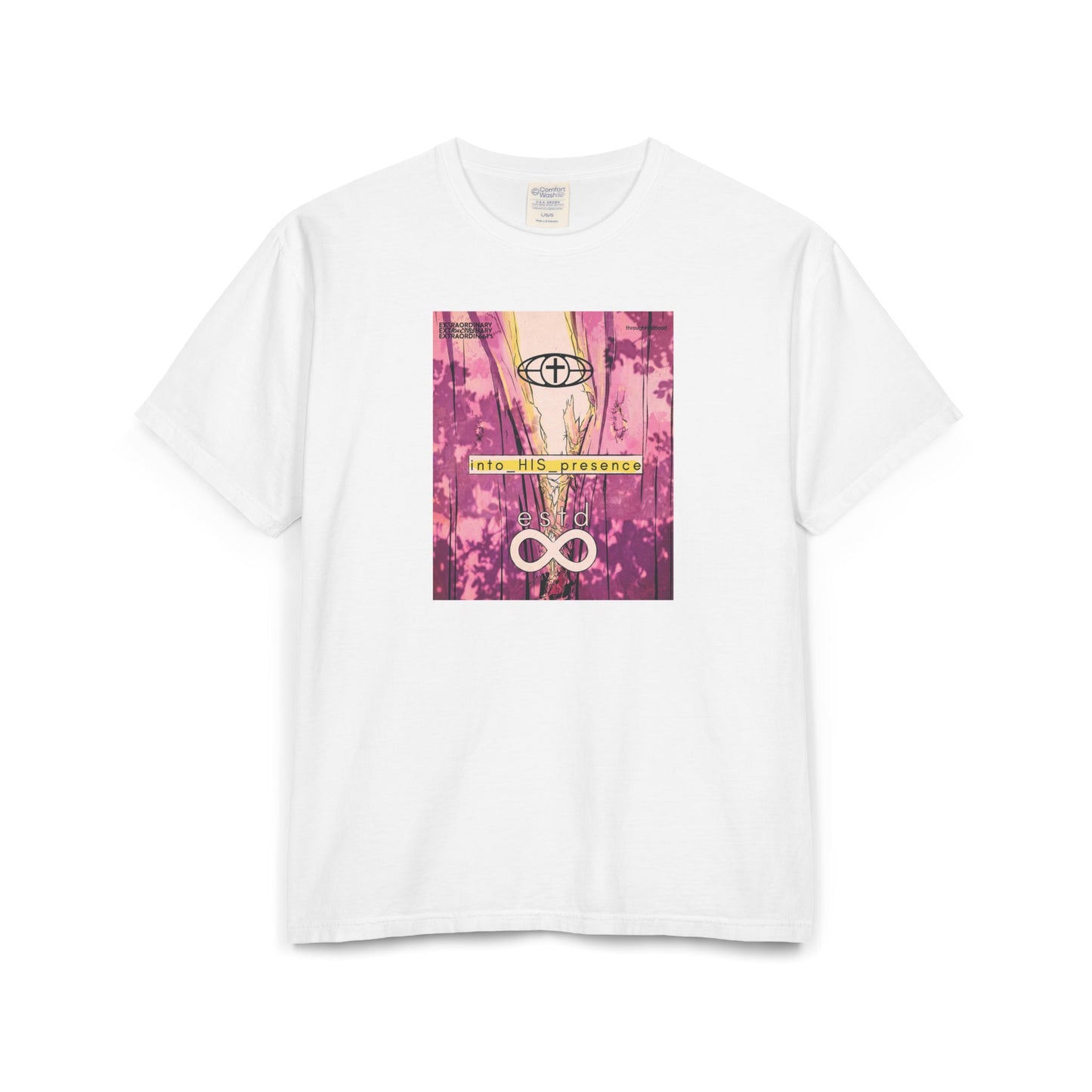 "Into His Presence" Christian Unisex Garment-Dyed T-Shirt | Hebrews 10:19 | Torn Veil Graphic | Access by the Blood of Jesus | Bold Worship Faith Streetwear