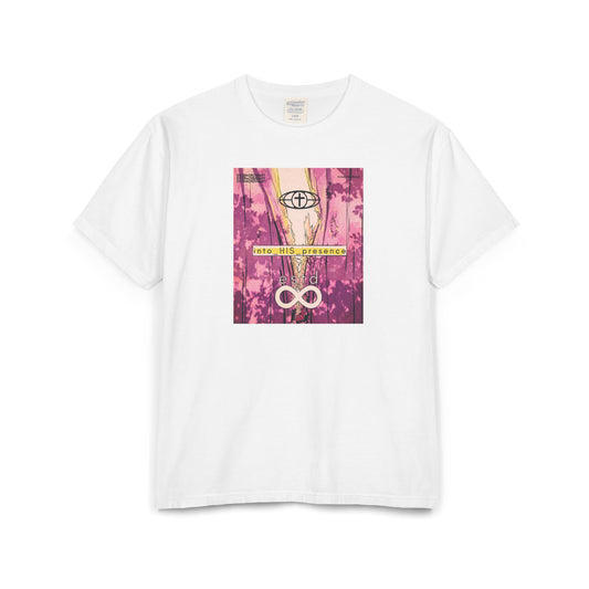"Into His Presence" Christian Unisex Garment-Dyed T-Shirt | Hebrews 10:19 | Torn Veil Graphic | Access by the Blood of Jesus | Bold Worship Faith Streetwear