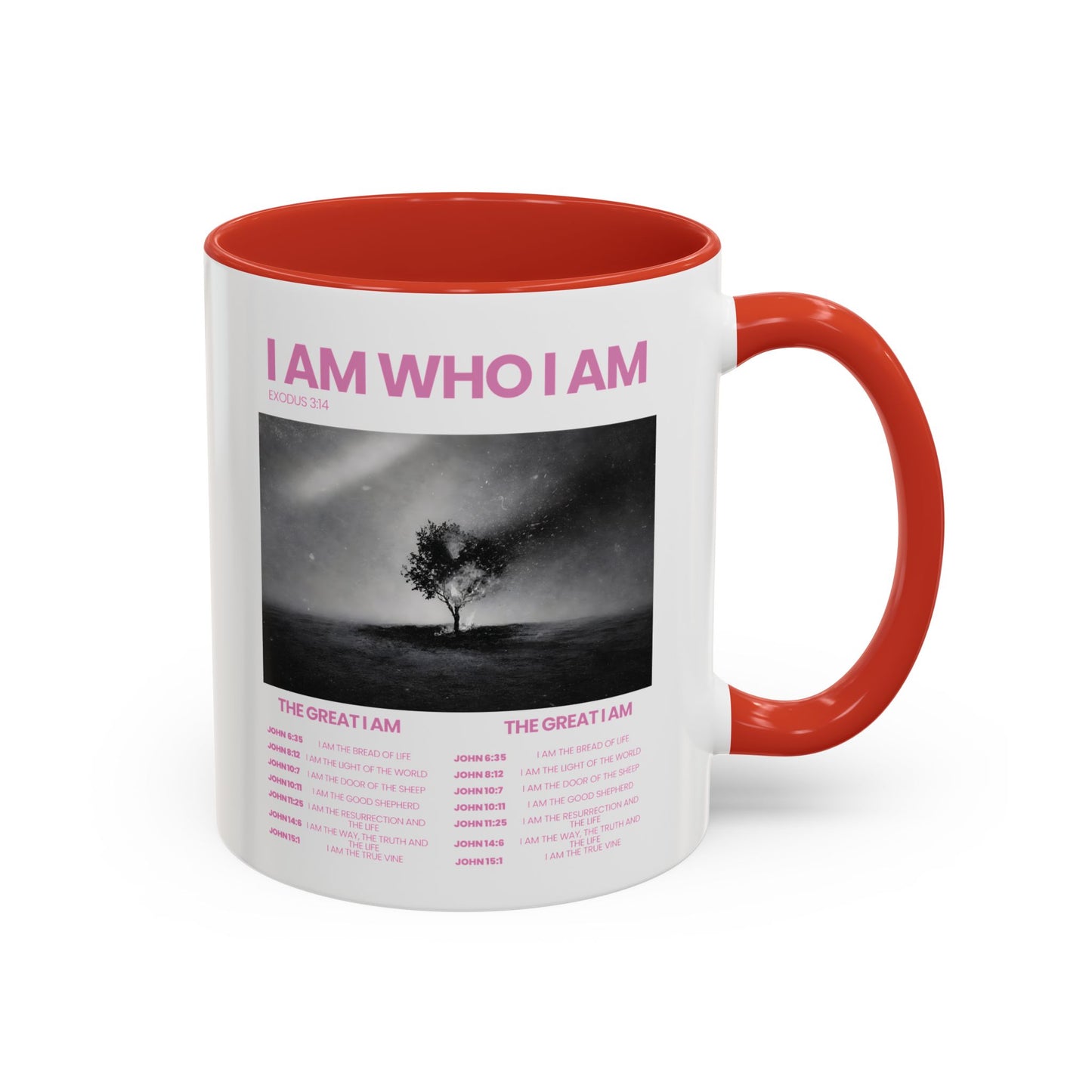 I AM WHO I AM Accent Coffee Mug — Inspirational Bible Verse Mug