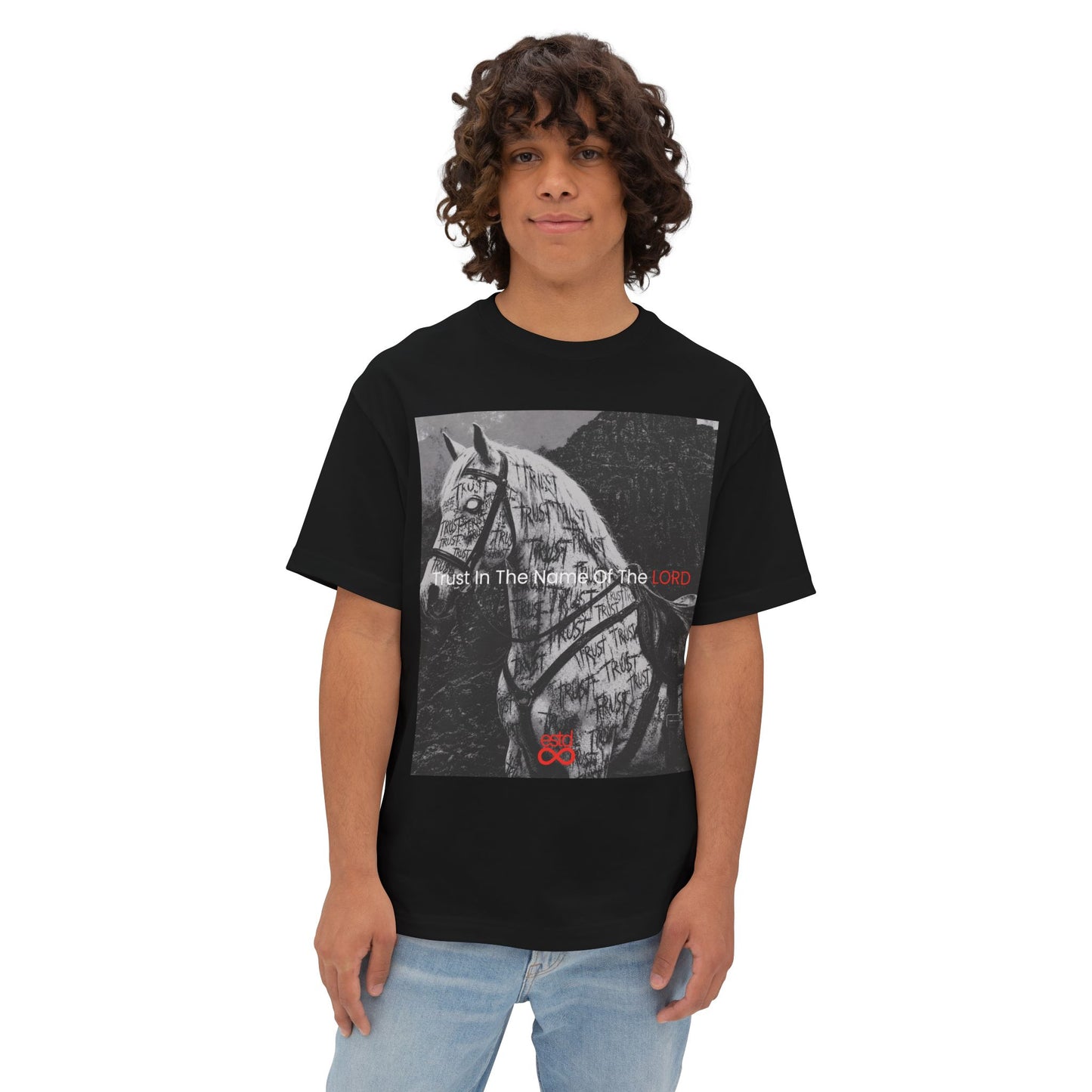Psalm 20:7 T-Shirt — "Trust in the Name of the LORD"  Unisex Oversized Boxy Tee