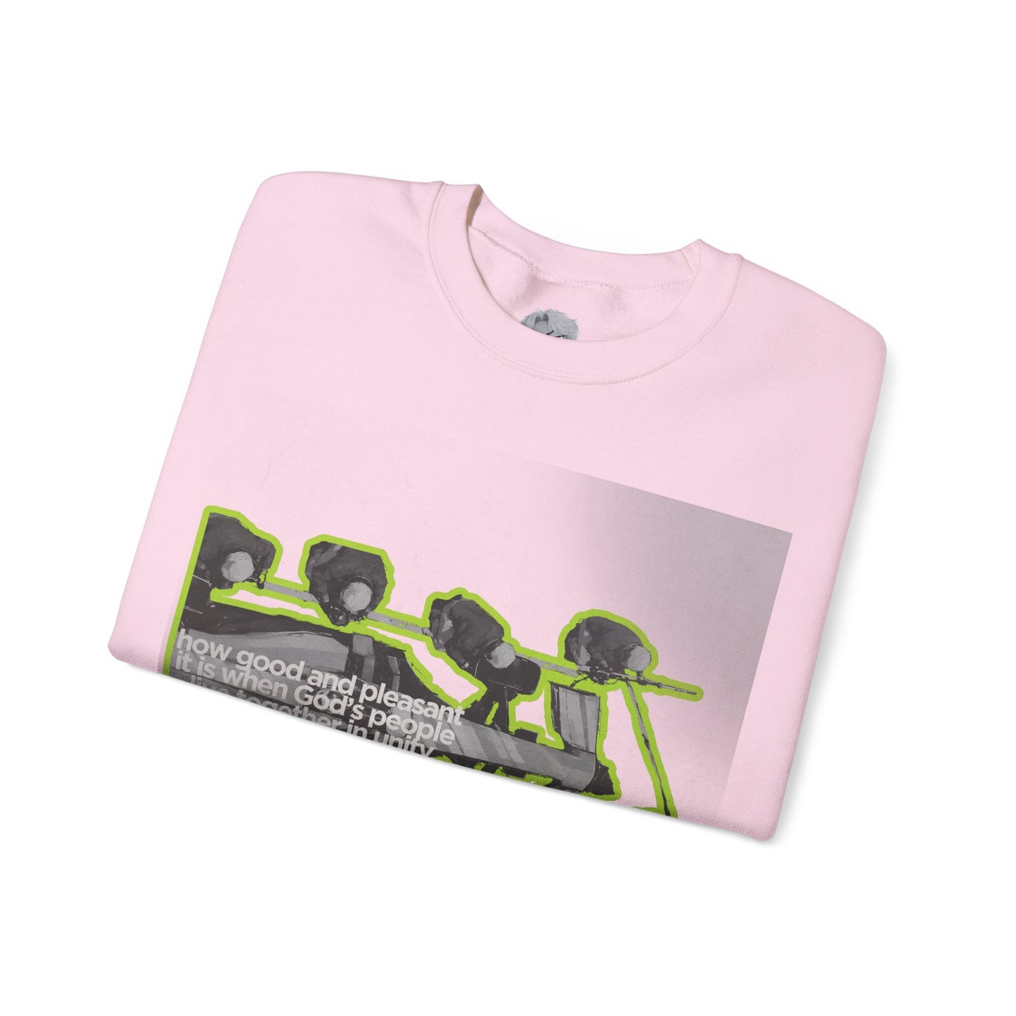 "Unity" Christian Unisex Heavyweight Sweatshirt | Psalm 133:1 | F1 Pit Crew Graphic | Living Together in Harmony | Faith Streetwear