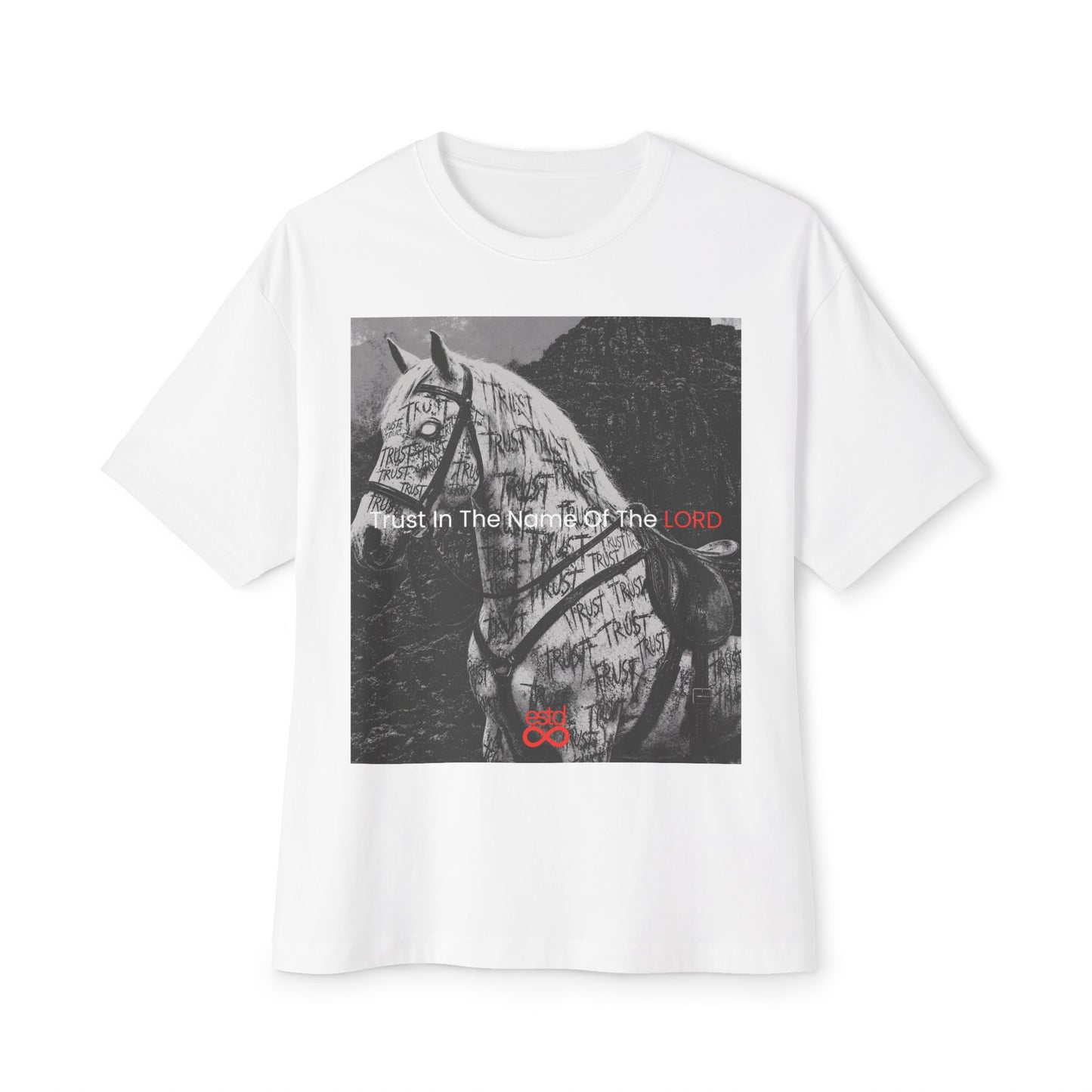 Psalm 20:7 T-Shirt — "Trust in the Name of the LORD"  Unisex Oversized Boxy Tee