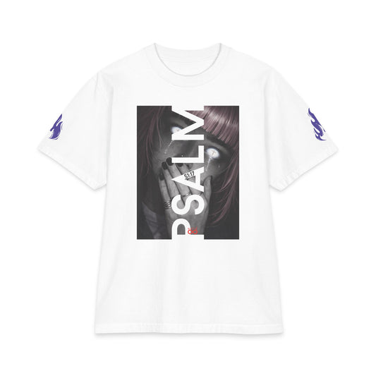 "Psalm 51:17" Christian Unisex Heavyweight T-Shirt | Broken and Contrite Heart | Anime Girl & Panda Graphic | Bold Faith Streetwear