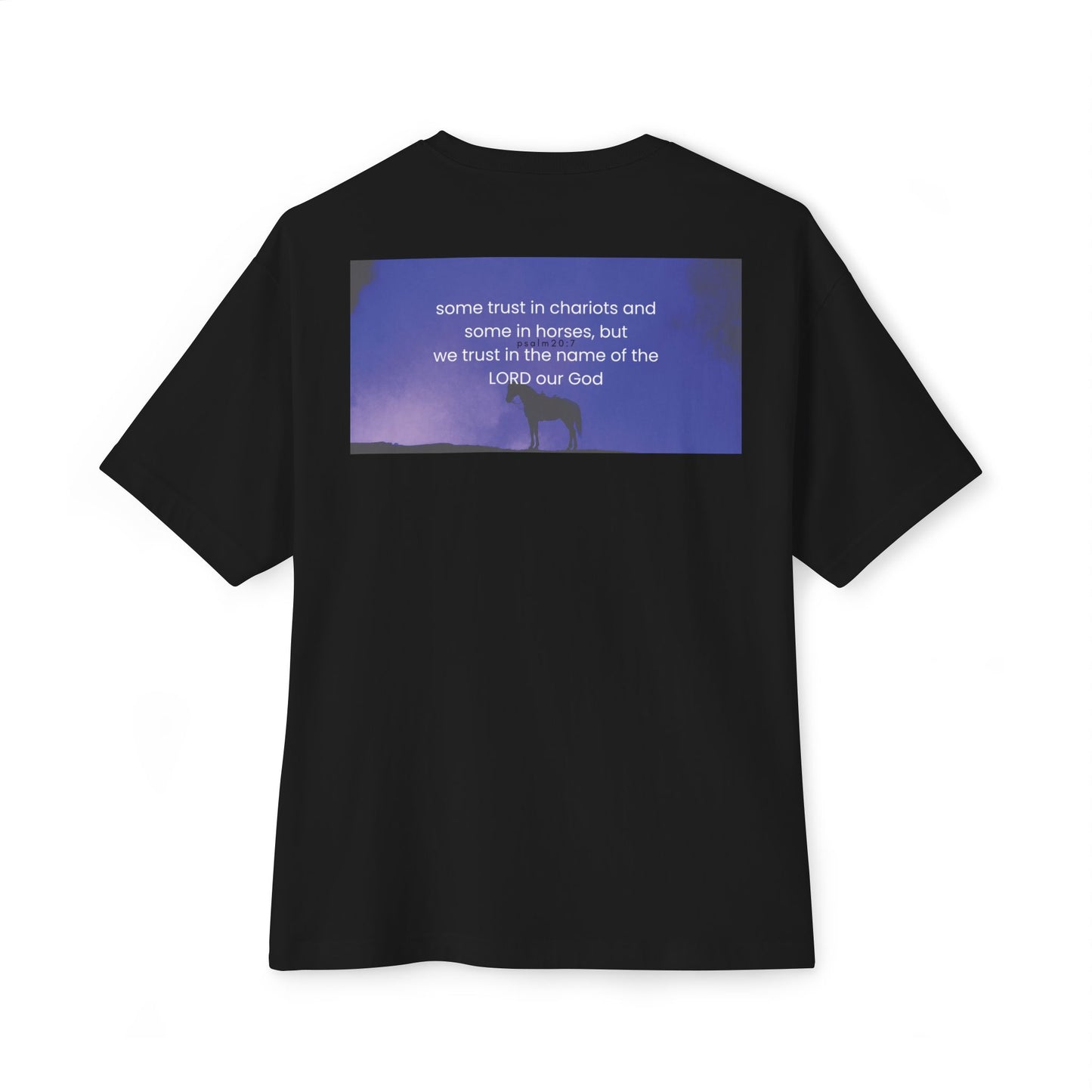 Psalm 20:7 T-Shirt — "Trust in the Name of the LORD"  Unisex Oversized Boxy Tee