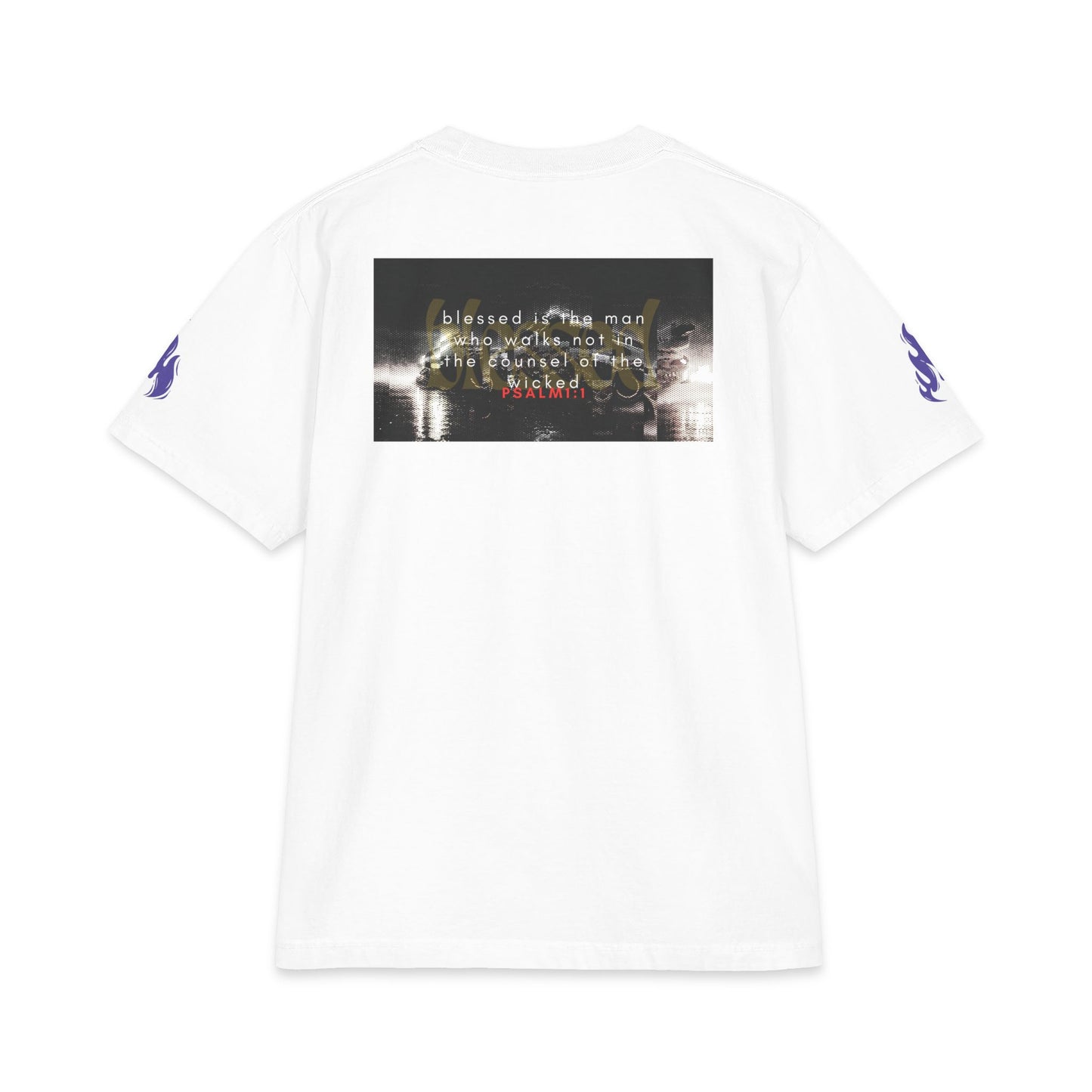 "Blessed" Christian Unisex Heavyweight T-Shirt | Psalm 1:1 | Panda Fire Graphic | Bold Faith Streetwear