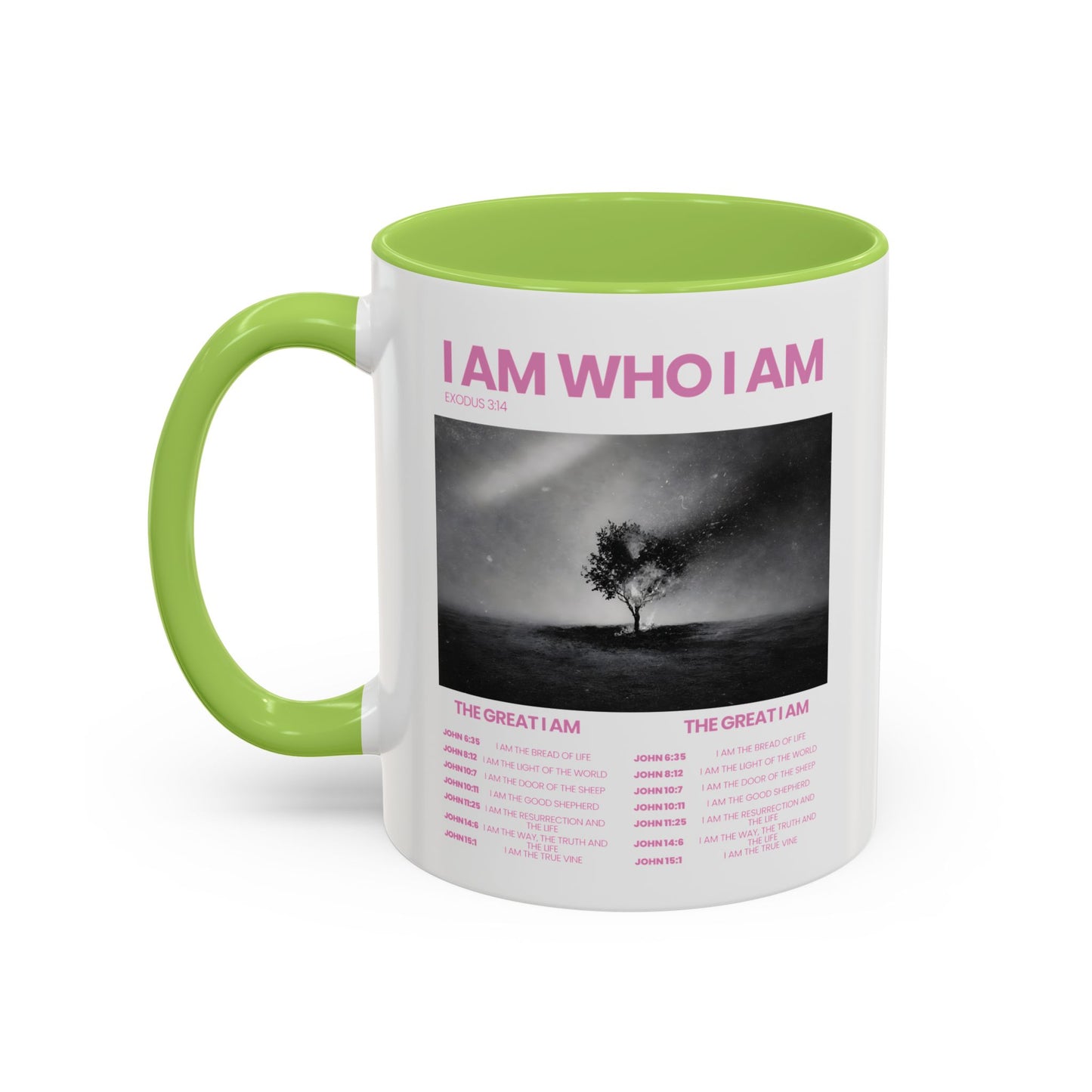 I AM WHO I AM Accent Coffee Mug — Inspirational Bible Verse Mug