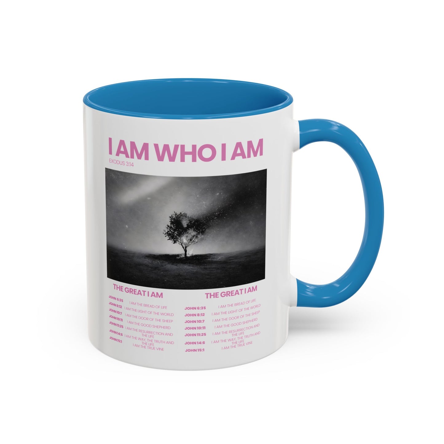 I AM WHO I AM Accent Coffee Mug — Inspirational Bible Verse Mug