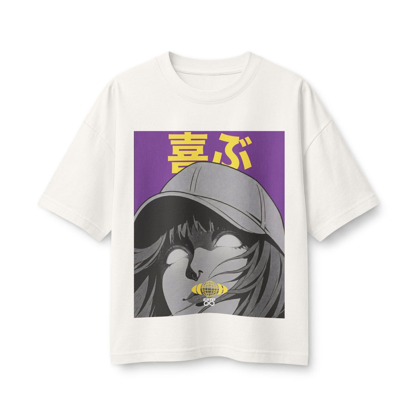 "Rejoice" Women's Heavyweight Christian T-Shirt | Philippians 4:4 | Anime Girl Graphic | Japanese Joy Kanji | Bold Faith Streetwear for Women