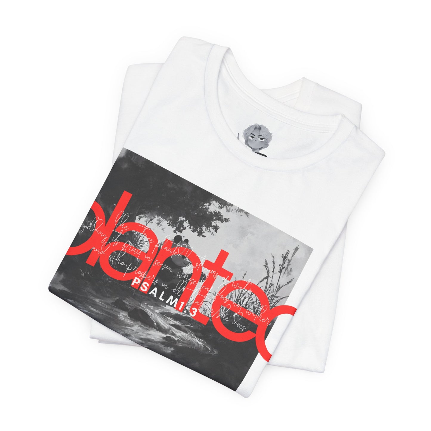 "Planted" Christian Unisex T-Shirt | Psalm 1:3 | Panda by the Stream Graphic | Faith-Based Scripture Apparel