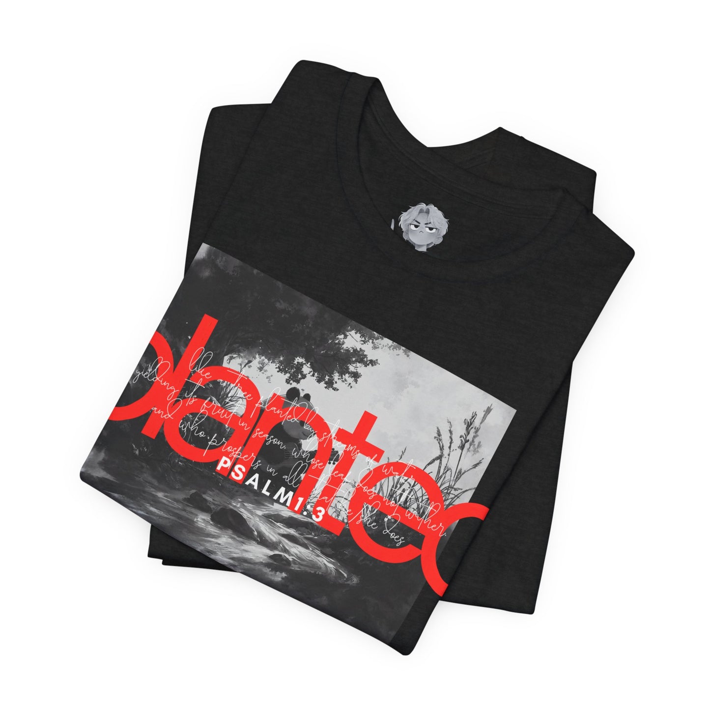 "Planted" Christian Unisex T-Shirt | Psalm 1:3 | Panda by the Stream Graphic | Faith-Based Scripture Apparel