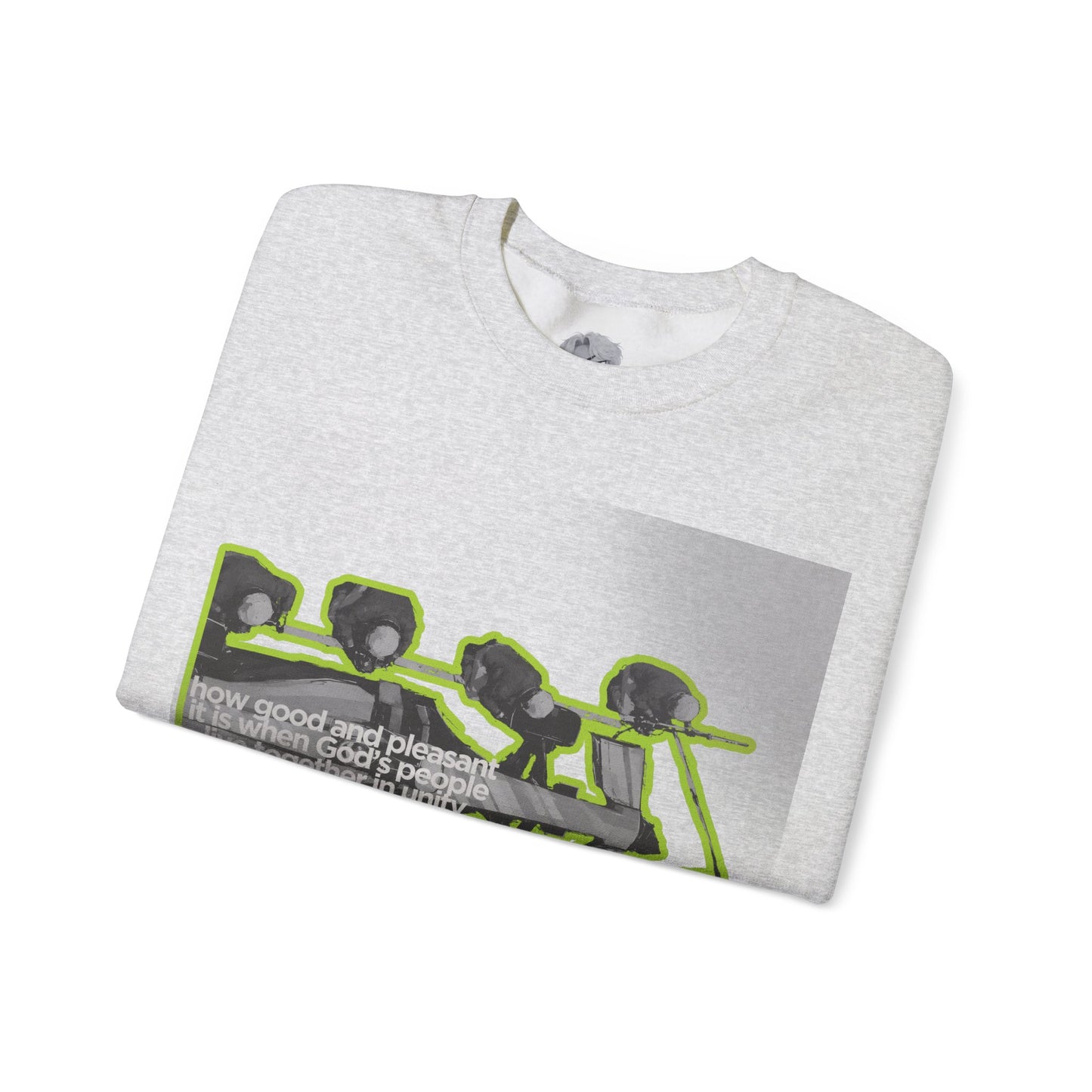 "Unity" Christian Unisex Heavyweight Sweatshirt | Psalm 133:1 | F1 Pit Crew Graphic | Living Together in Harmony | Faith Streetwear