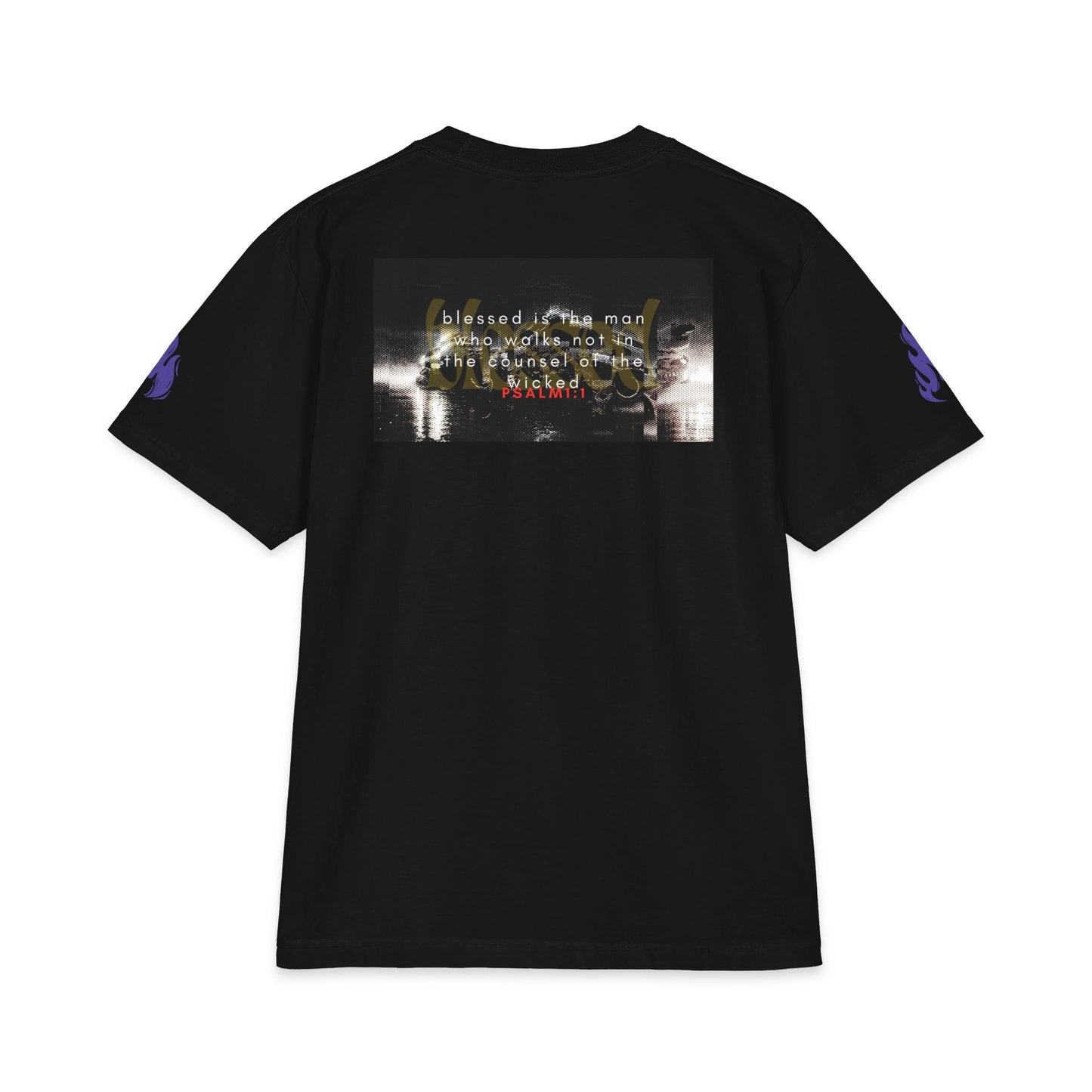"Blessed" Christian Unisex Heavyweight T-Shirt | Psalm 1:1 | Panda Fire Graphic | Bold Faith Streetwear