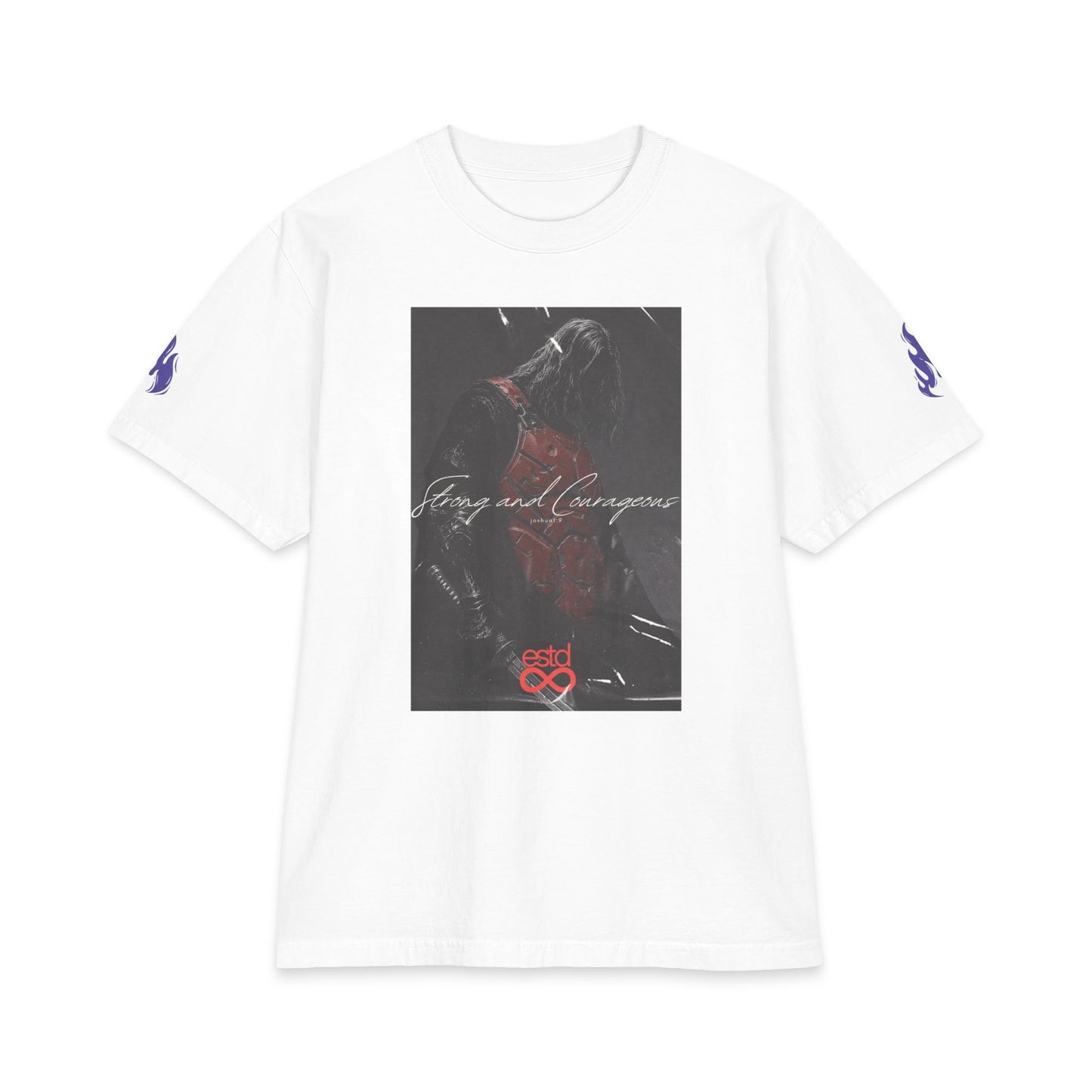 "Strong and Courageous" Christian Unisex Heavyweight T-Shirt | Joshua 1:9 | Warrior Graphic | Panda Army Art | Bold Faith Streetwear for Men and Women