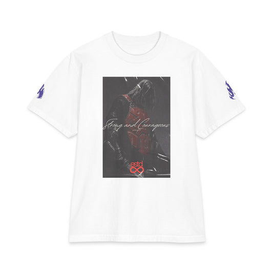 "Strong and Courageous" Christian Unisex Heavyweight T-Shirt | Joshua 1:9 | Warrior Graphic | Panda Army Art | Bold Faith Streetwear for Men and Women