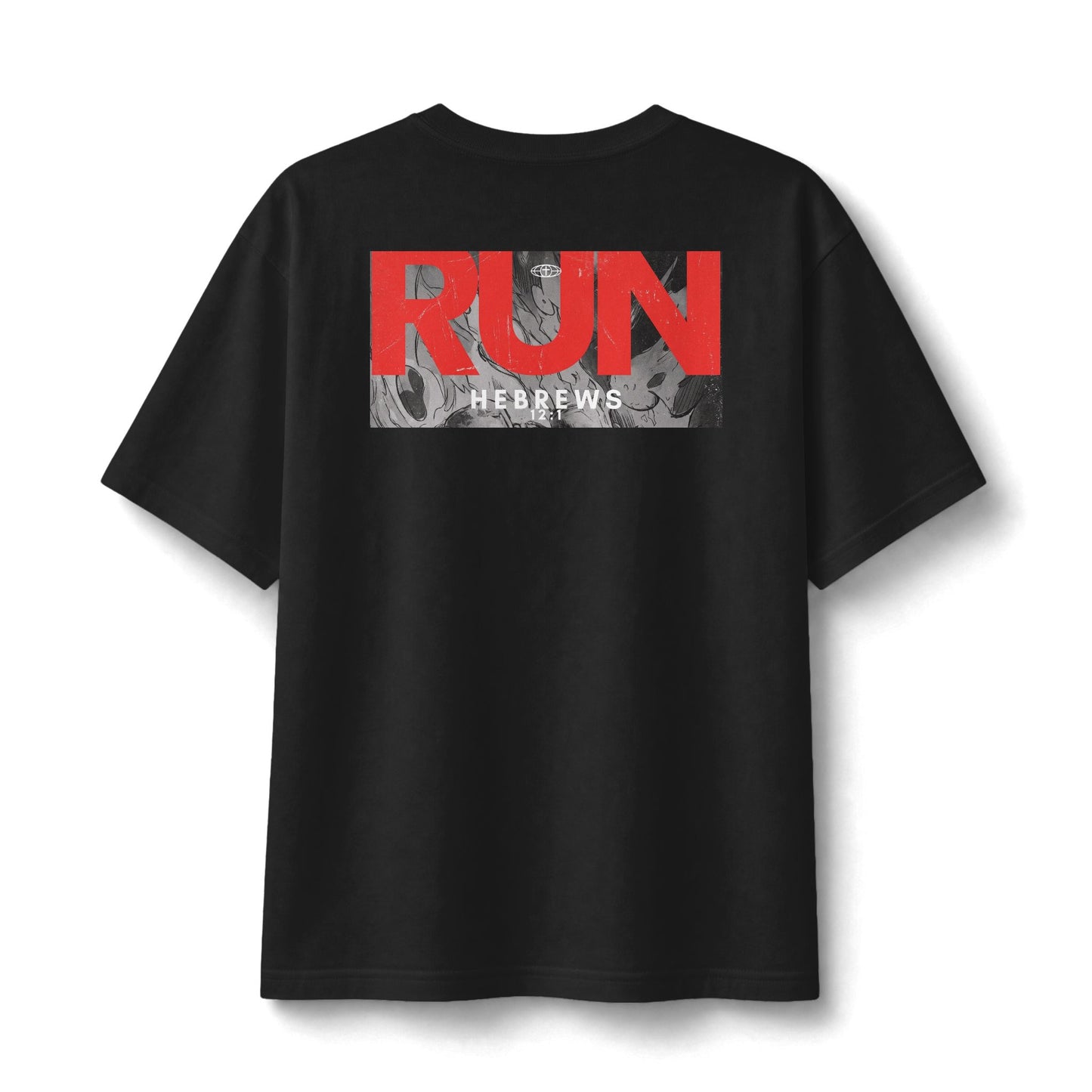 "Run" Christian Unisex Heavyweight T-Shirt | Hebrews 12:1 | Sneakers on Fire Graphic | Endurance Race Faith | Bold Christian Streetwear