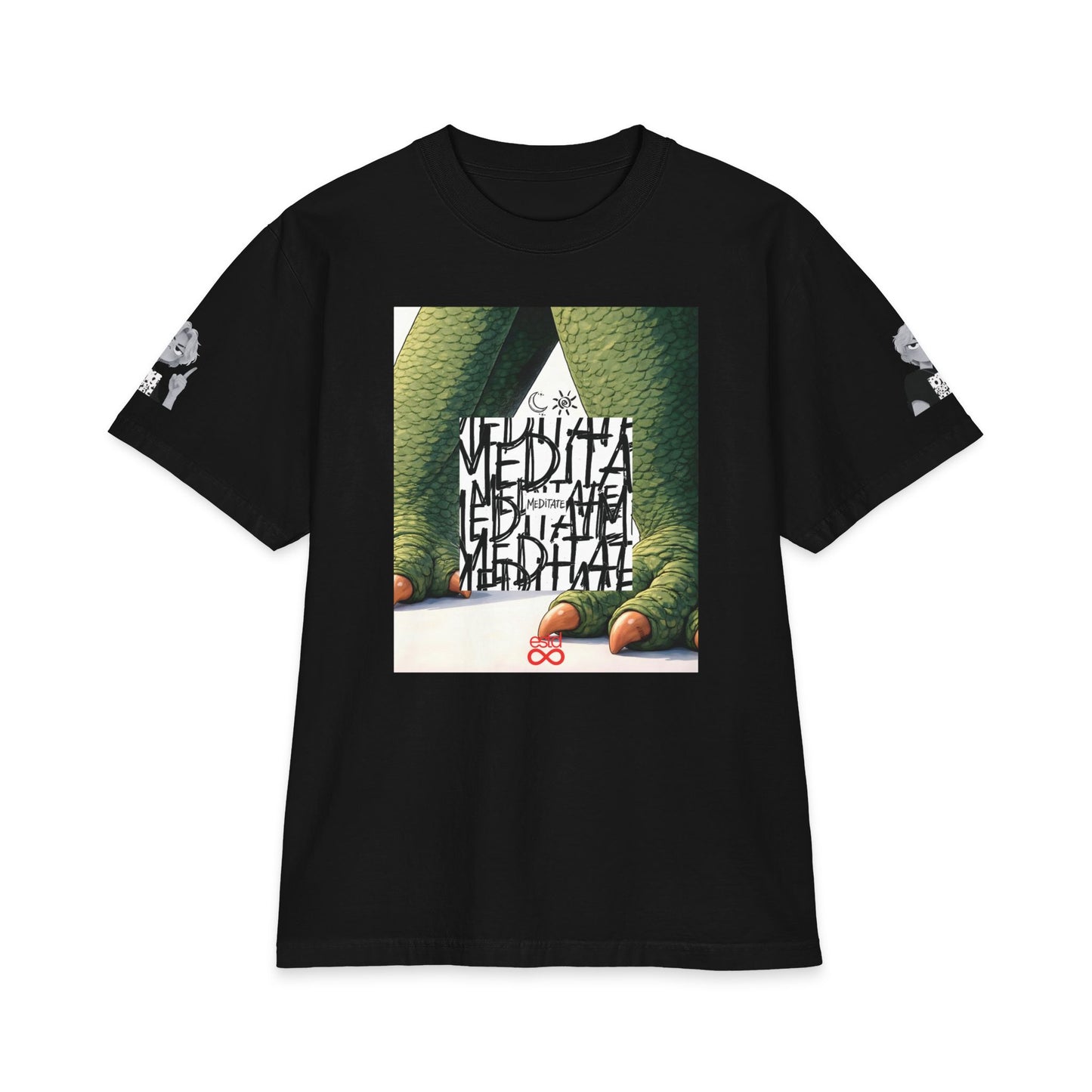 "Meditate" Christian Unisex Max Heavyweight T-Shirt | Psalm 1:1-2 | T-Rex & Panda Graphic | His Law Day and Night | Bold Christian Streetwear