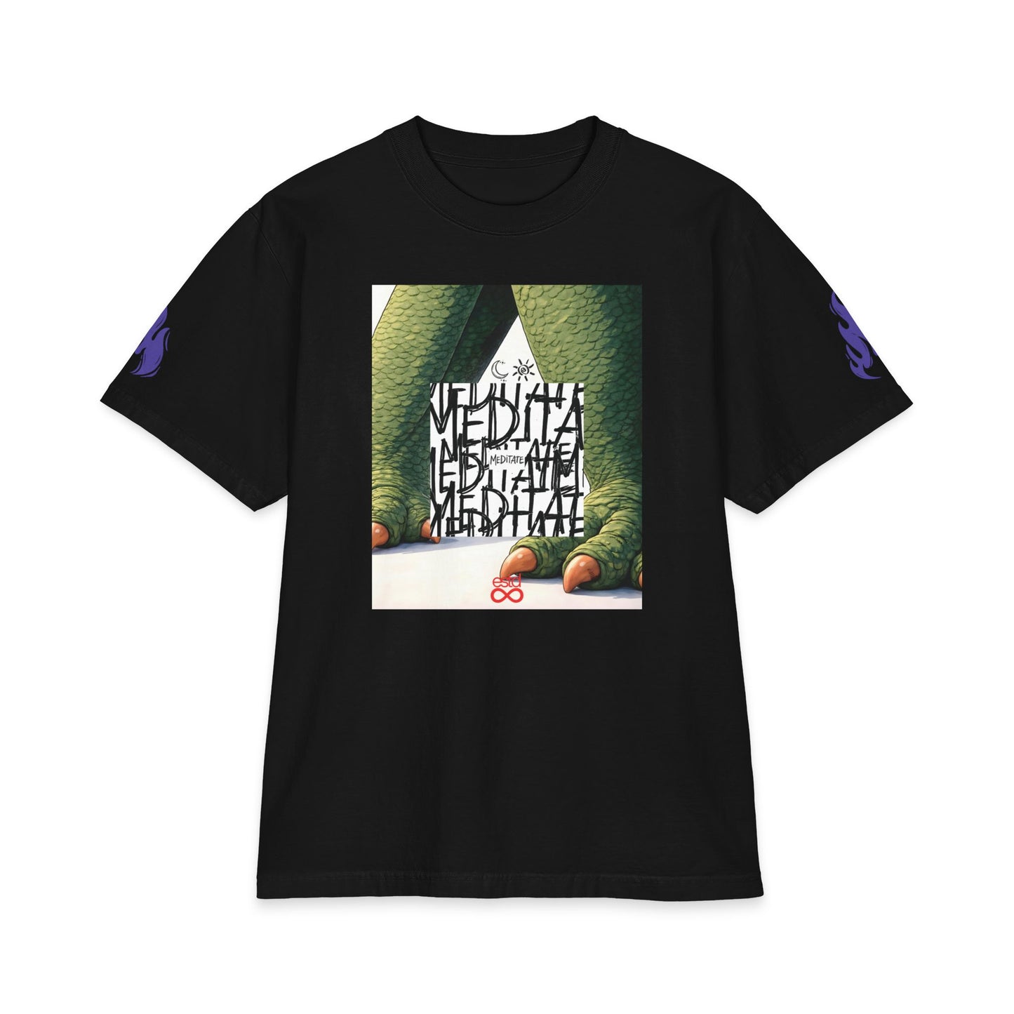 "MEDITATE" Dinosaur Legs Christian T-Shirt | Psalm 1:1-2 Bible Verse Graphic Tee | Unisex Heavyweight Streetwear | Faith-Based Front & Back Print