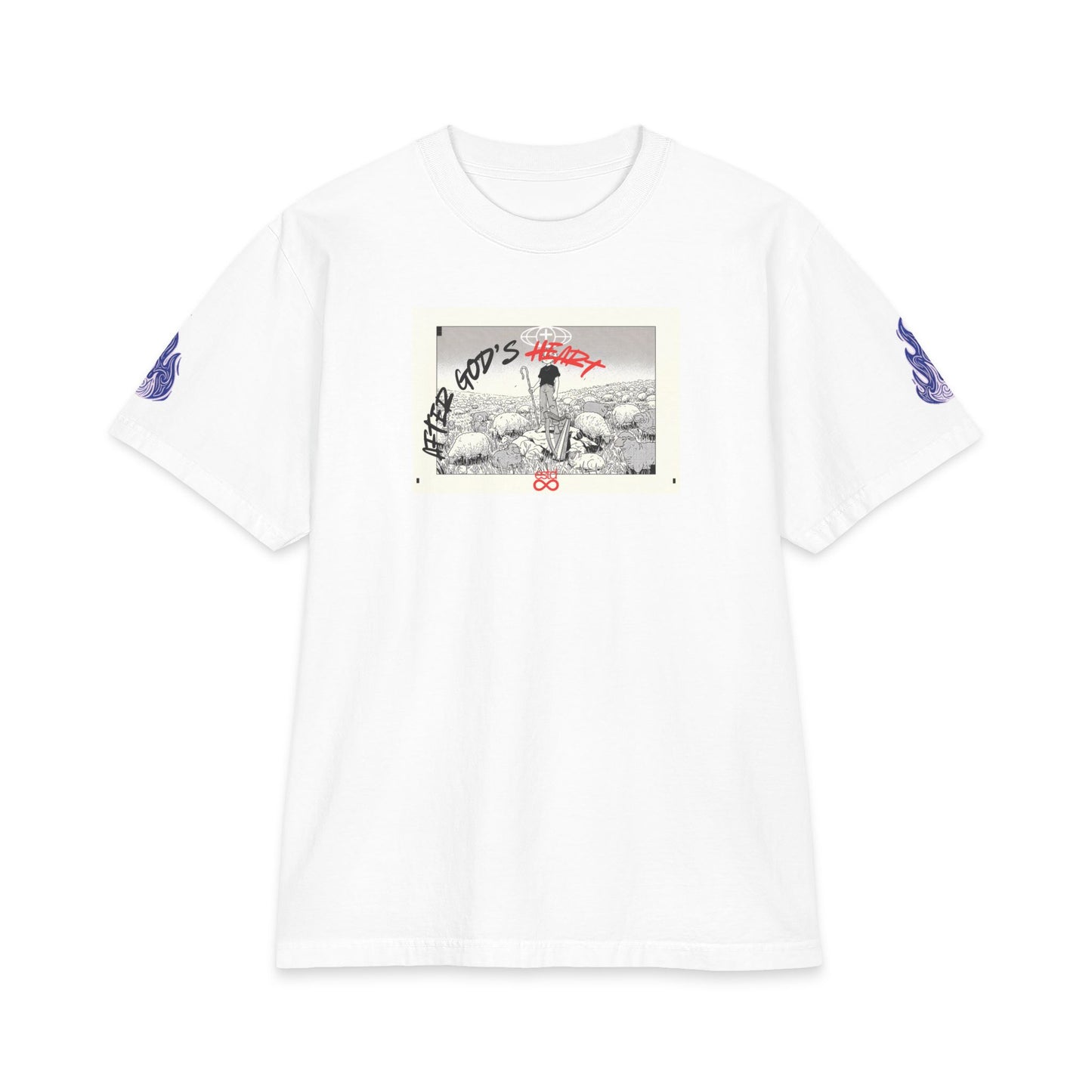 "After God's Heart" Christian Graphic T-Shirt – Unisex Max Heavyweight Streetwear Tee | Shepherd Sheep Art | Panda Grace Collective Faith Apparel