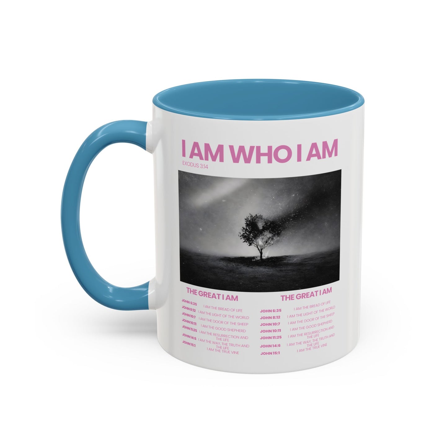I AM WHO I AM Accent Coffee Mug — Inspirational Bible Verse Mug