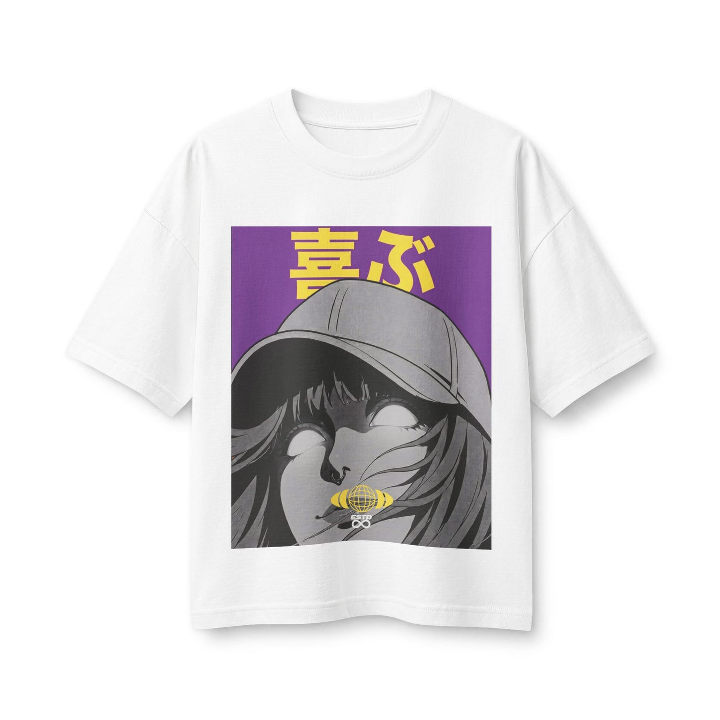 "Rejoice" Women's Heavyweight Christian T-Shirt | Philippians 4:4 | Anime Girl Graphic | Japanese Joy Kanji | Bold Faith Streetwear for Women