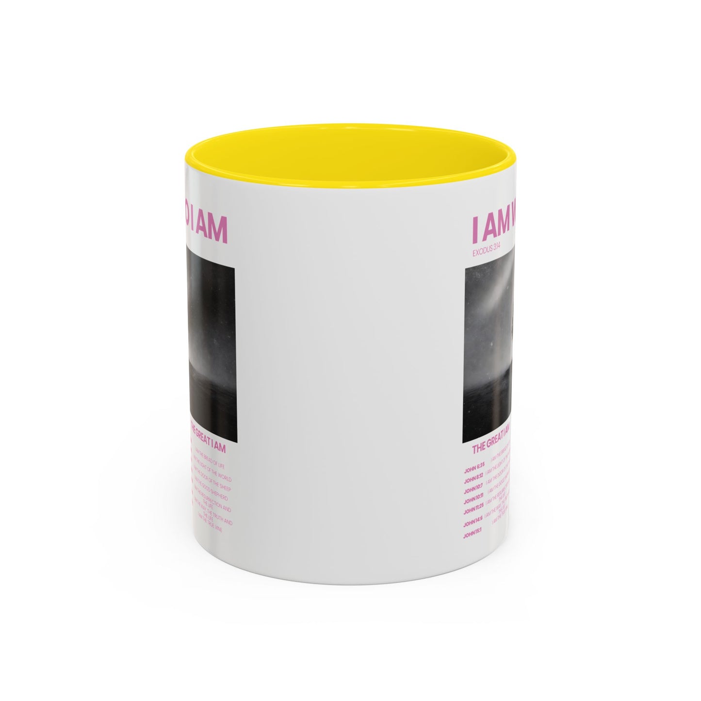 I AM WHO I AM Accent Coffee Mug — Inspirational Bible Verse Mug