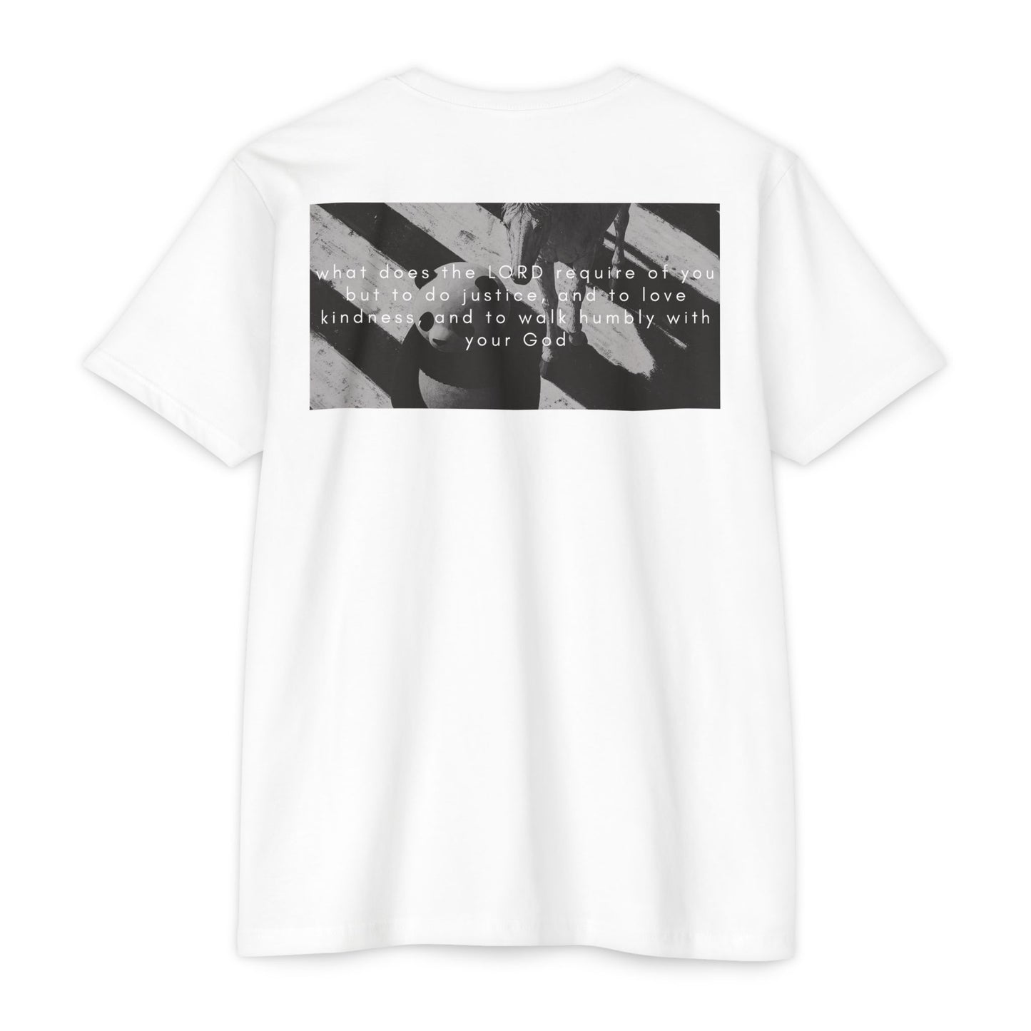 "Micah 6:8" Christian Unisex CVC Jersey T-Shirt | Do Justice Love Kindness Walk Humbly | Panda & Horse Graphic | Faith Streetwear