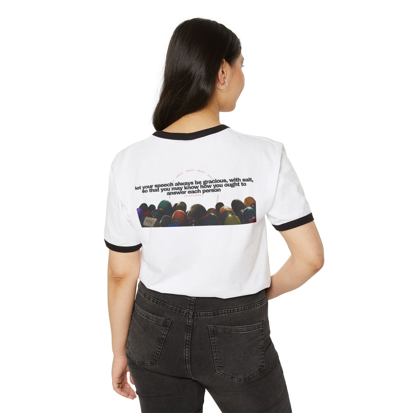 "Grace" Christian Unisex Ringer T-Shirt | Colossians 4:6 | Gracious Speech Faith Apparel