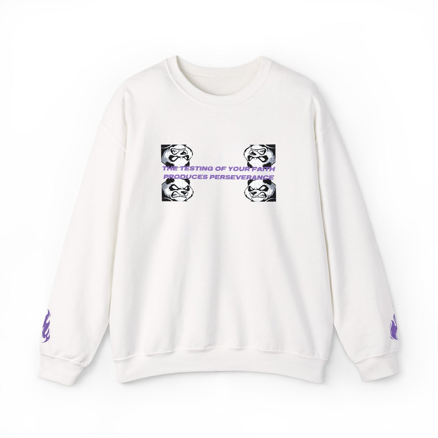 "Perseverance" Christian Unisex Heavy Blend Crewneck Sweatshirt | James 1:3 | Fierce Panda Graphic | Testing of Your Faith | Christian Streetwear