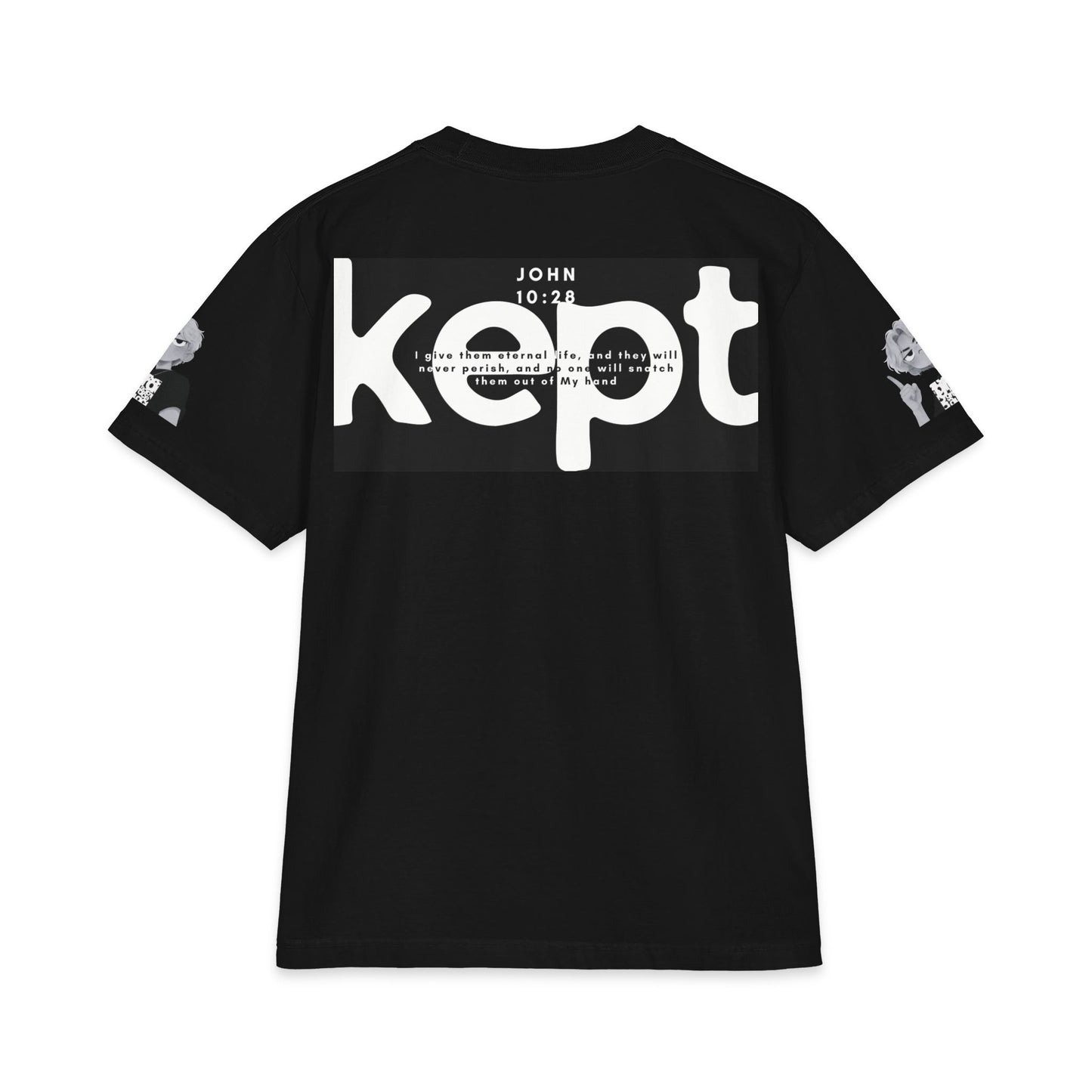"KEPT" Christian Graphic T-Shirt – Jesus Art Design, John 10:28 Bible Verse Back Print, Unisex Max Heavyweight Streetwear Tee