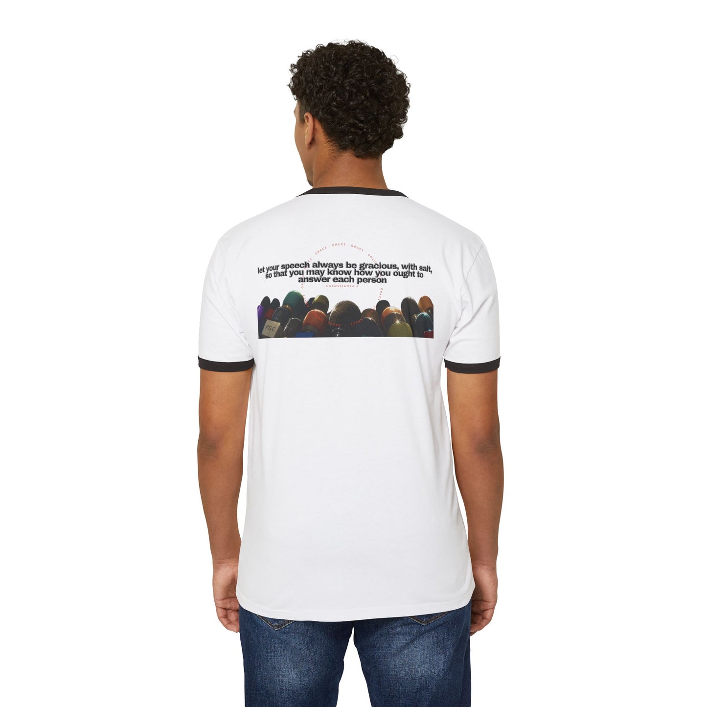 "Grace" Christian Unisex Ringer T-Shirt | Colossians 4:6 | Gracious Speech Faith Apparel