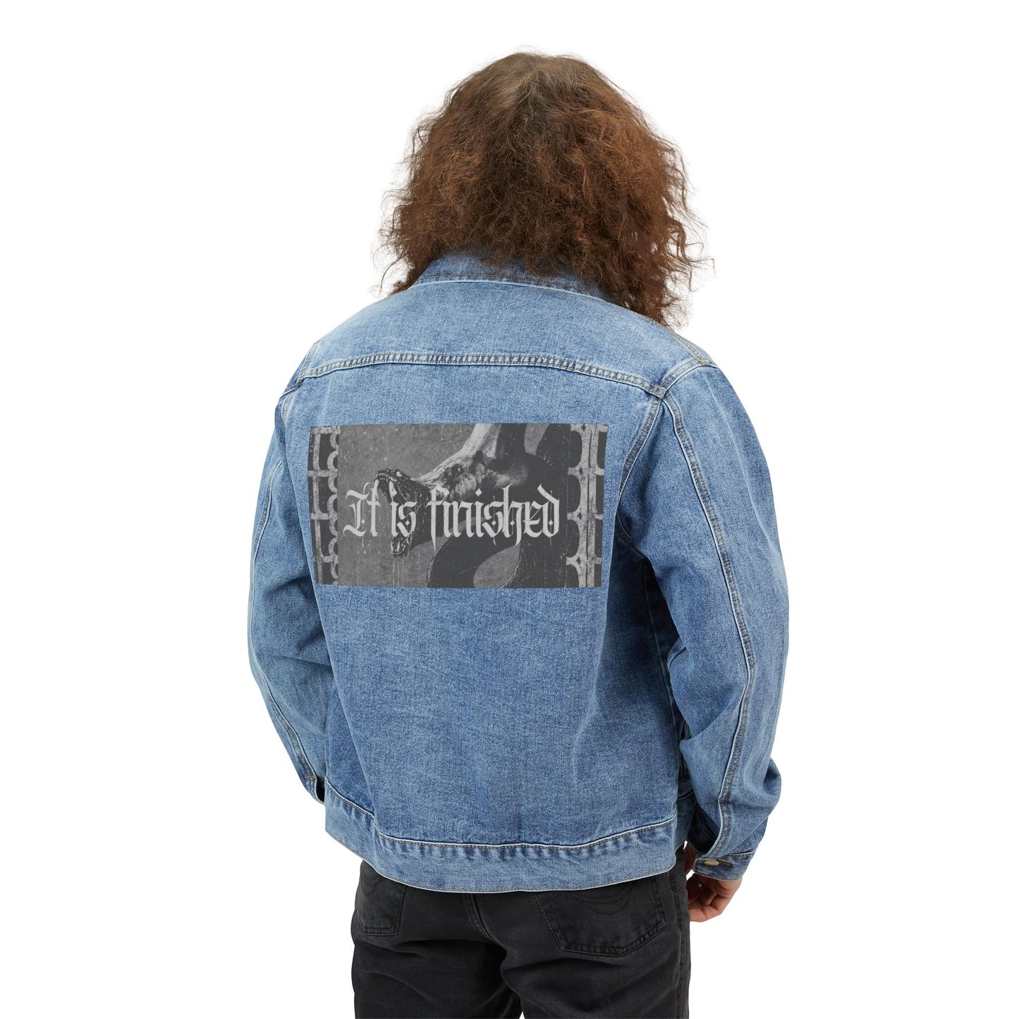 'It Is Finished' Men's Denim Jacket — Jesus Graphic