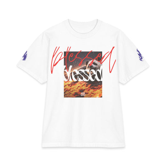 "Blessed" Christian Unisex Heavyweight T-Shirt | Psalm 1:1 | Panda Fire Graphic | Bold Faith Streetwear