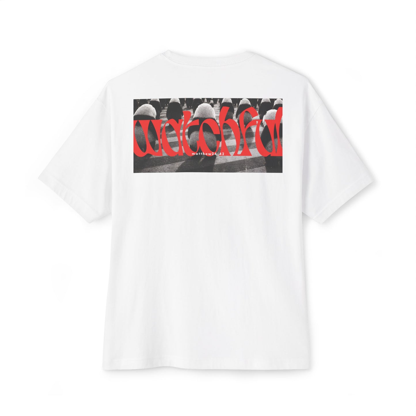 "Watchful" Christian Oversized Boxy T-Shirt | Matthew 24:42 | Bold Eye Graphic | Panda Art | Unisex Faith Streetwear