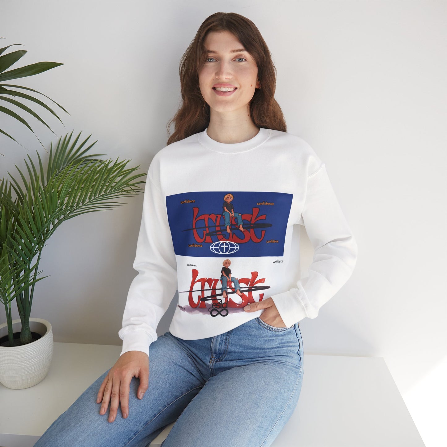 "Trust" Christian Unisex Heavyweight Crewneck Sweatshirt | Confidence in God | Faith Streetwear