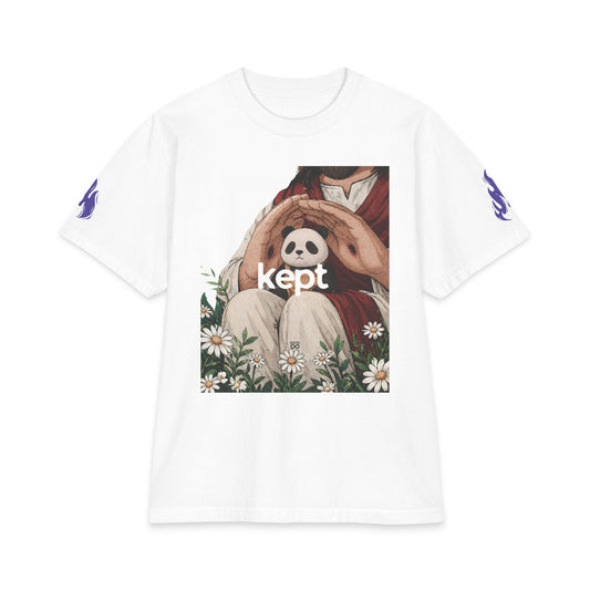 "KEPT" Jesus Hands Panda Christian T-Shirt | John 10:28 Bible Verse Graphic Tee | Unisex Heavyweight Streetwear | Faith-Based Front & Back Print