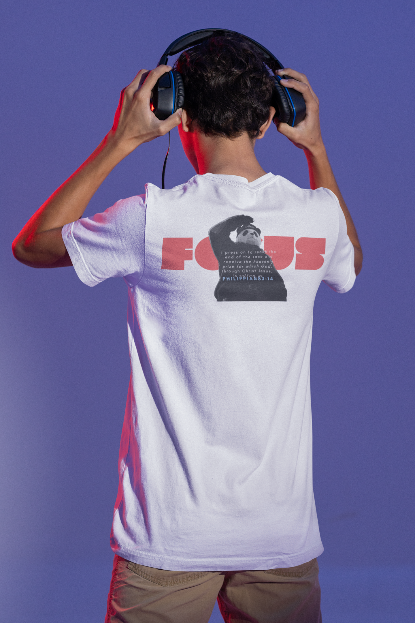 Unisex Oversized Christian T-Shirt | FOCUS Philippians 3:14 | Panda Graphic Tee