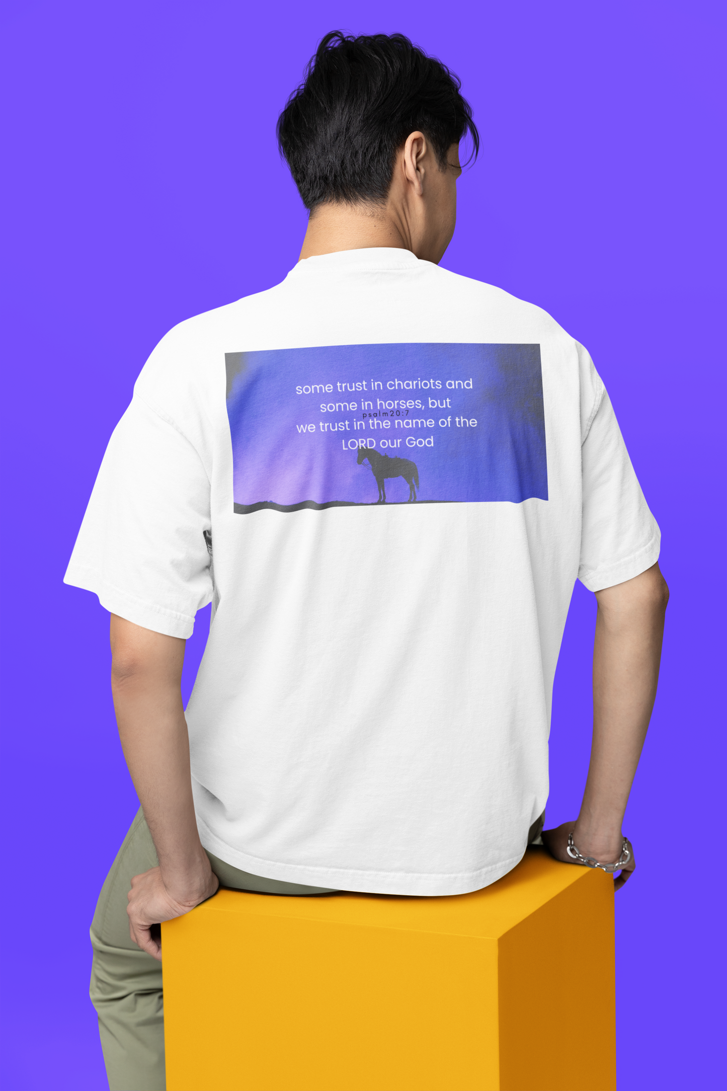 Psalm 20:7 T-Shirt — "Trust in the Name of the LORD"  Unisex Oversized Boxy Tee