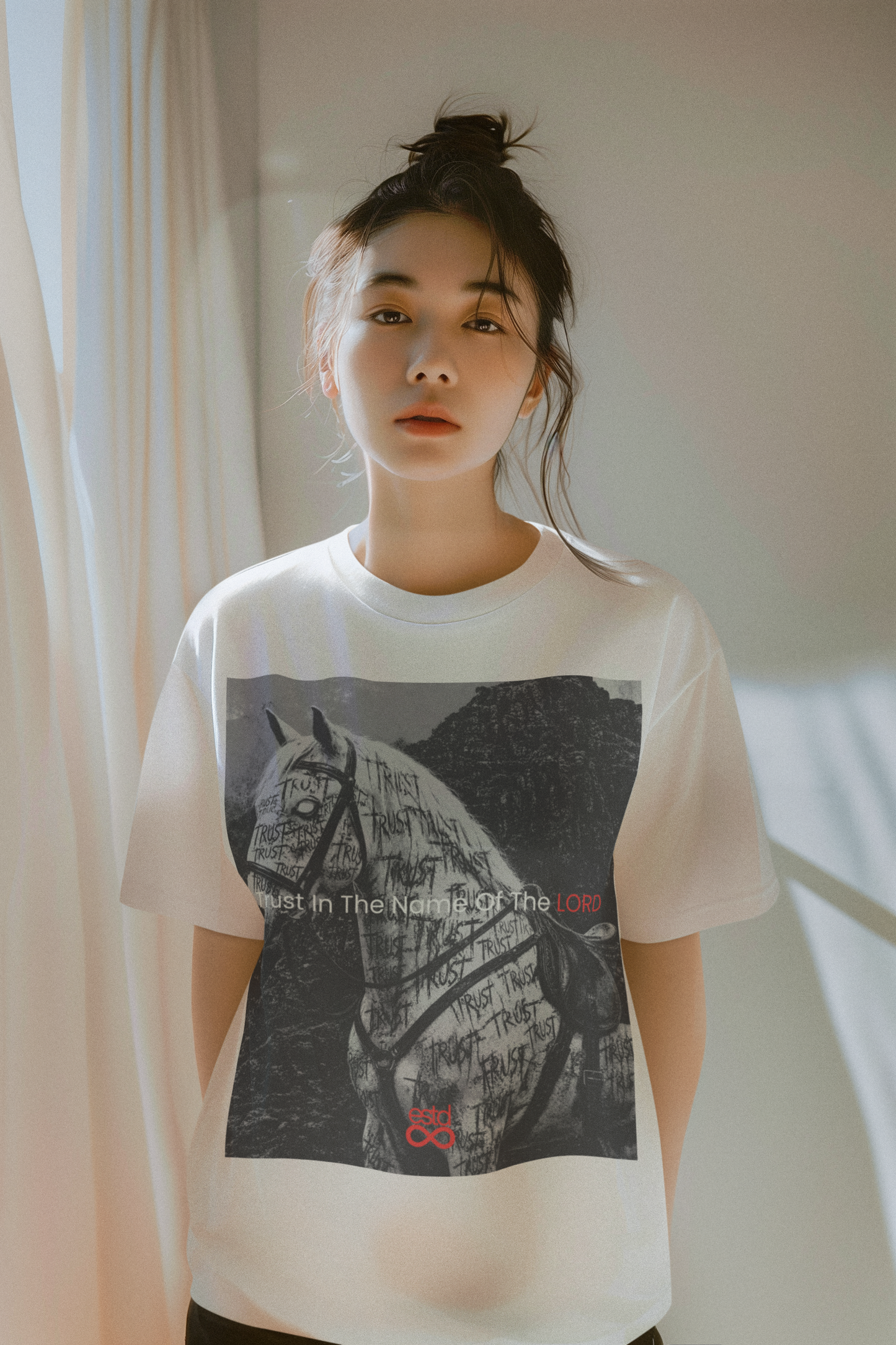 Psalm 20:7 T-Shirt — "Trust in the Name of the LORD"  Unisex Oversized Boxy Tee