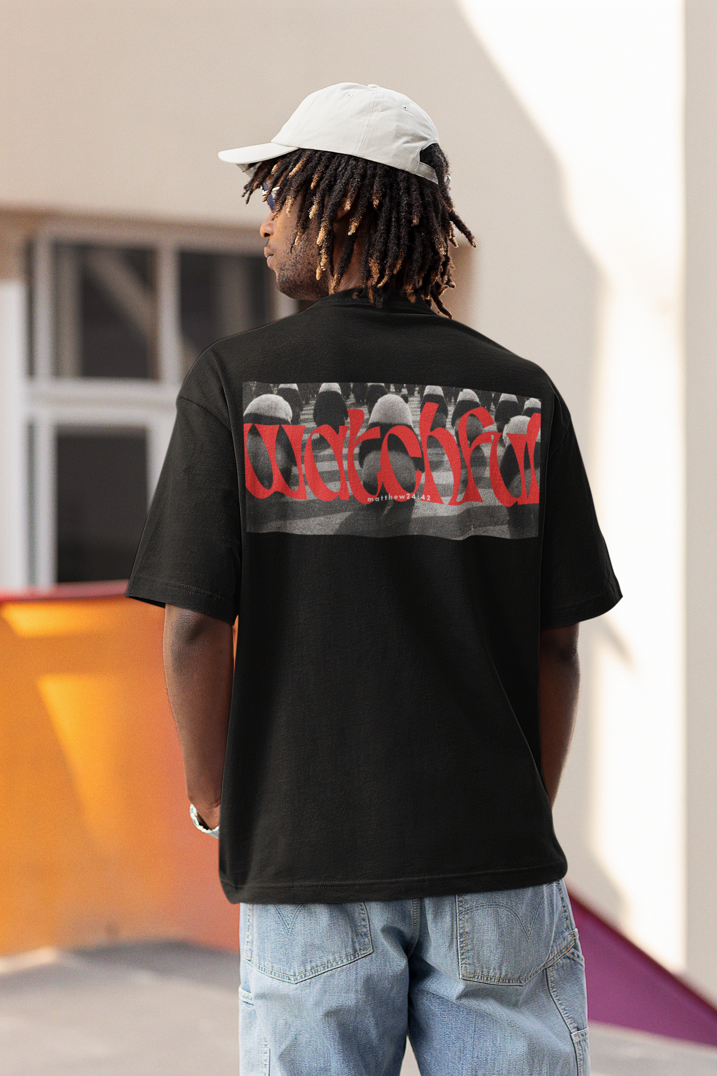 "Watchful" Christian Oversized Boxy T-Shirt | Matthew 24:42 | Bold Eye Graphic | Panda Art | Unisex Faith Streetwear