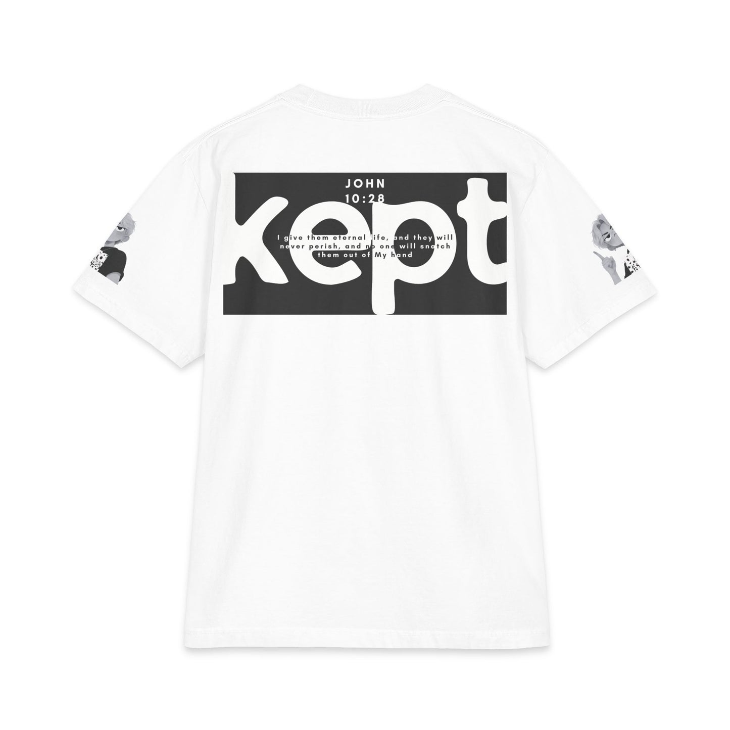 "KEPT" Christian Graphic T-Shirt – Jesus Art Design, John 10:28 Bible Verse Back Print, Unisex Max Heavyweight Streetwear Tee