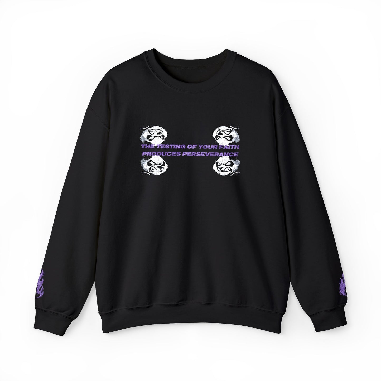 "Perseverance" Christian Unisex Heavy Blend Crewneck Sweatshirt | James 1:3 | Fierce Panda Graphic | Testing of Your Faith | Christian Streetwear