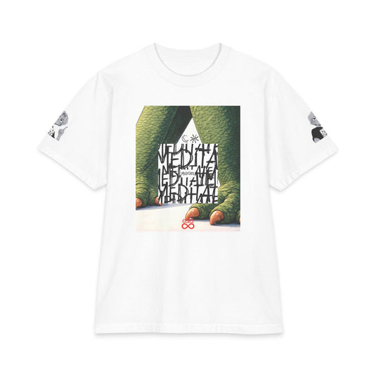 "Meditate" Christian Unisex Max Heavyweight T-Shirt | Psalm 1:1-2 | T-Rex & Panda Graphic | His Law Day and Night | Bold Christian Streetwear