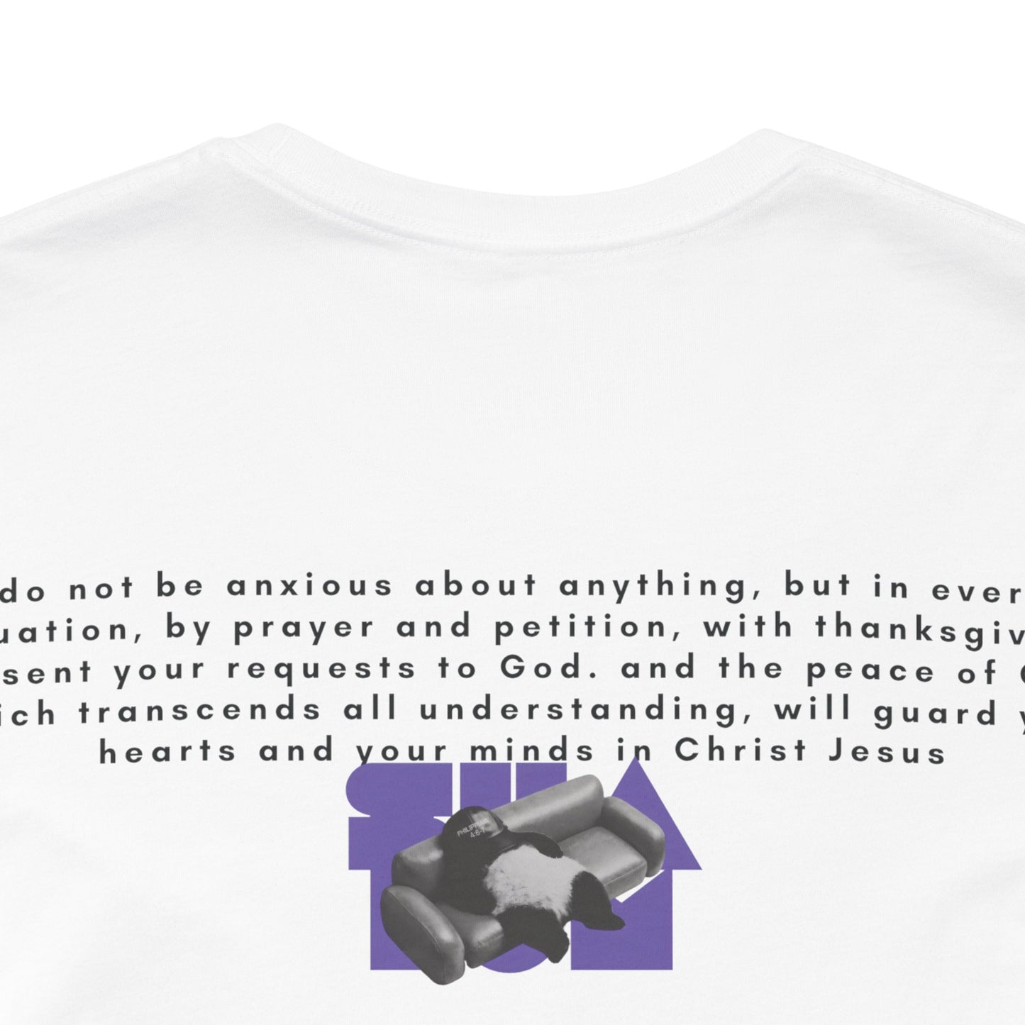 Unisex Christian T-Shirt, Philippians 4:6-7 Shalom Panda Tee — Christian Faith Comfort T-Shirt